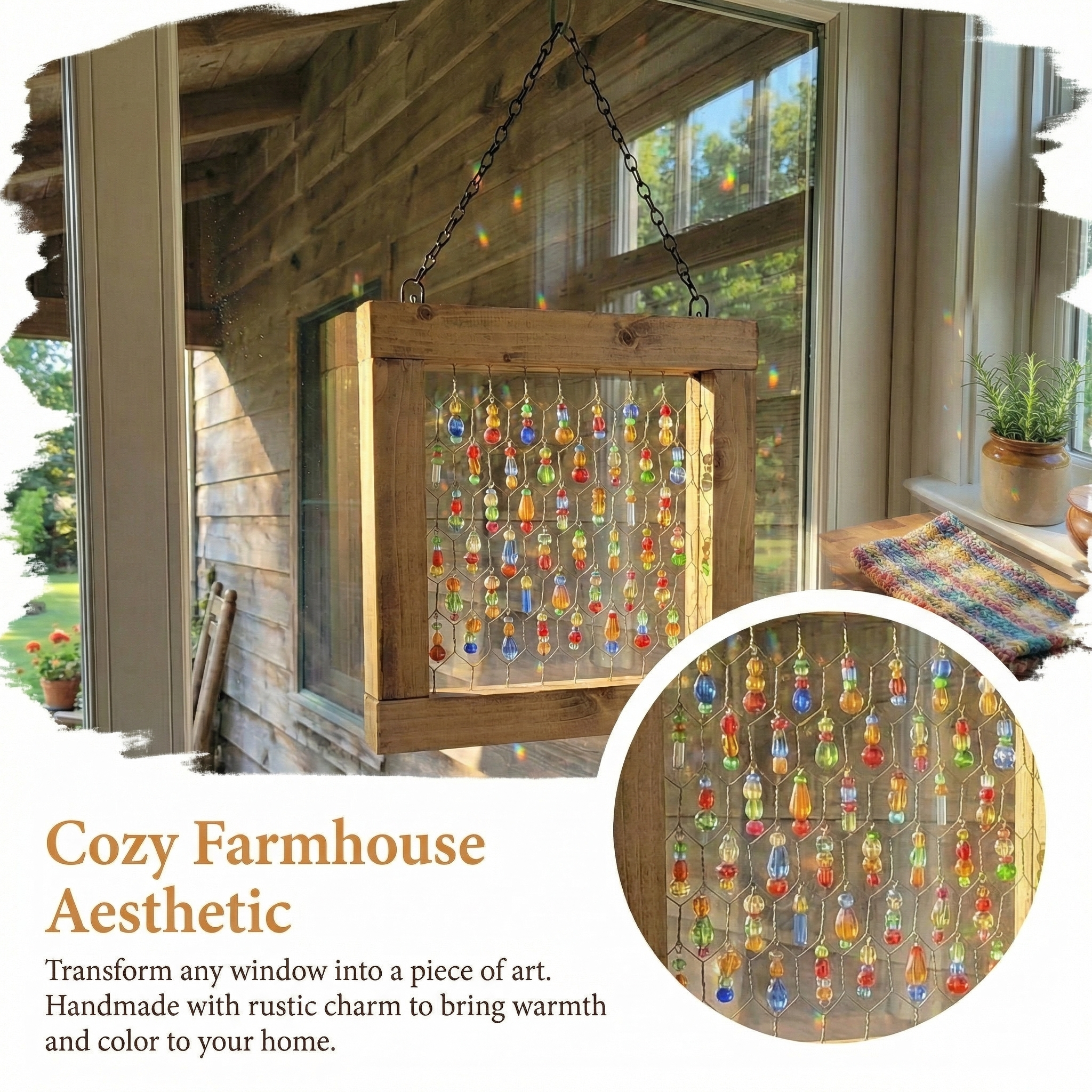 Rustic Beaded Chicken Wire Suncatcher
