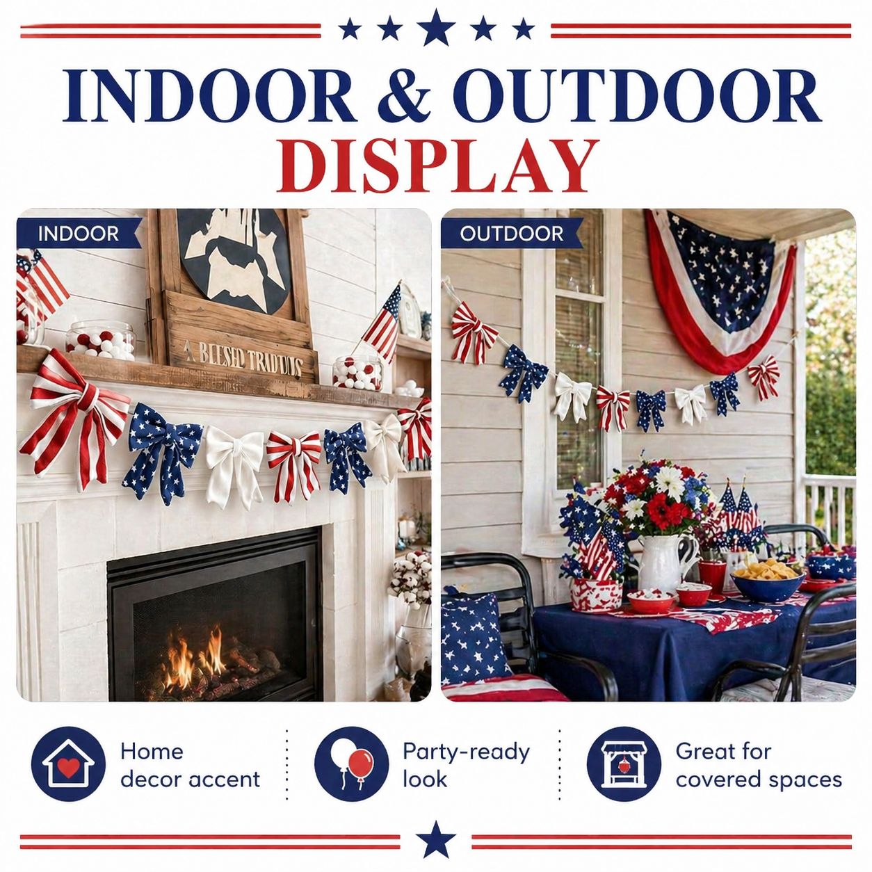 6.5 Ft Patriotic Bow Garland