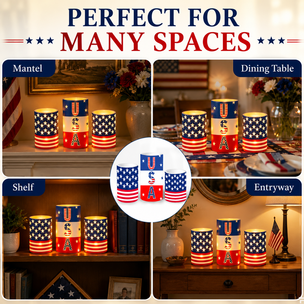 3PCS Patriotic Flameless LED Candle Set with Remote