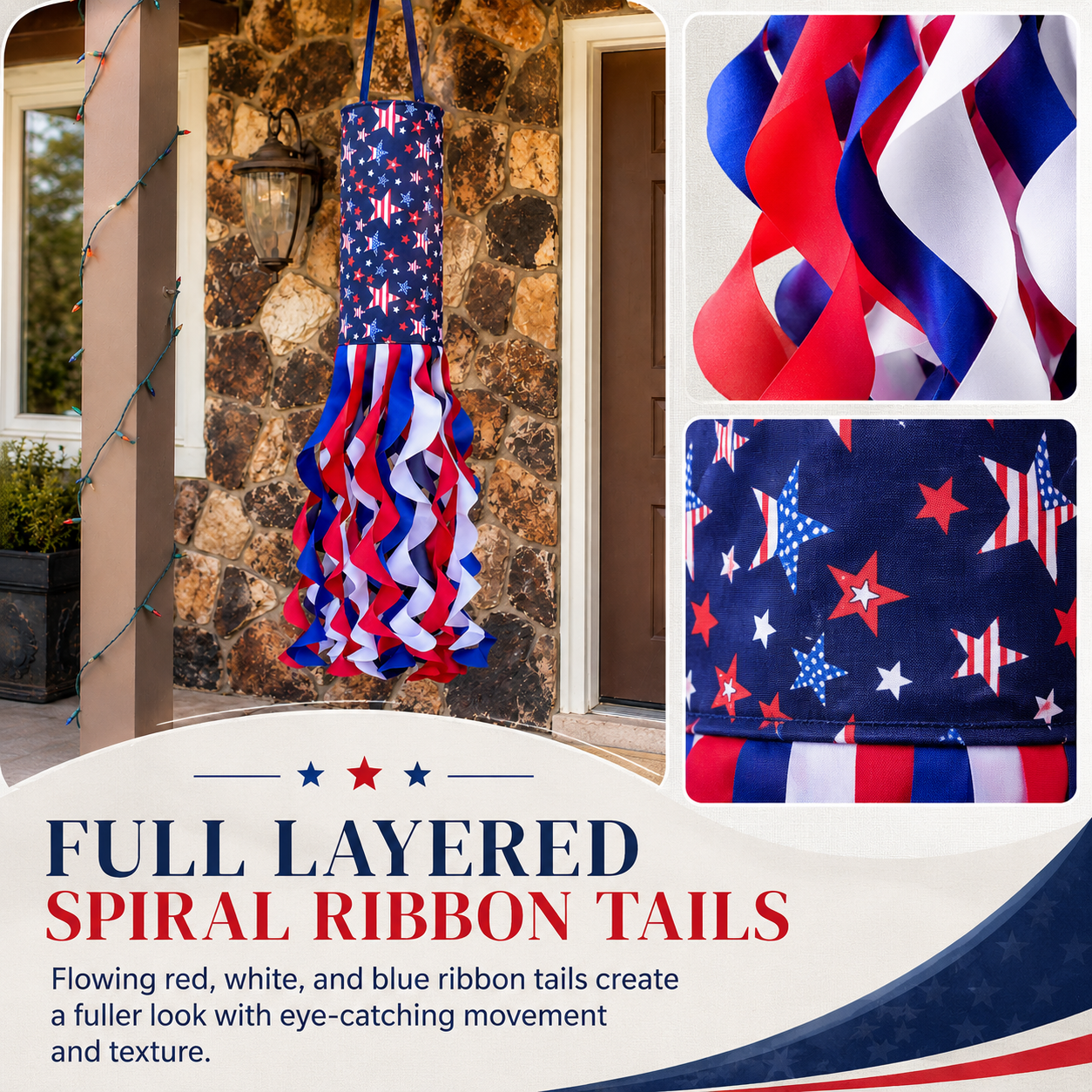 Lighted Patriotic Hanging Windsock