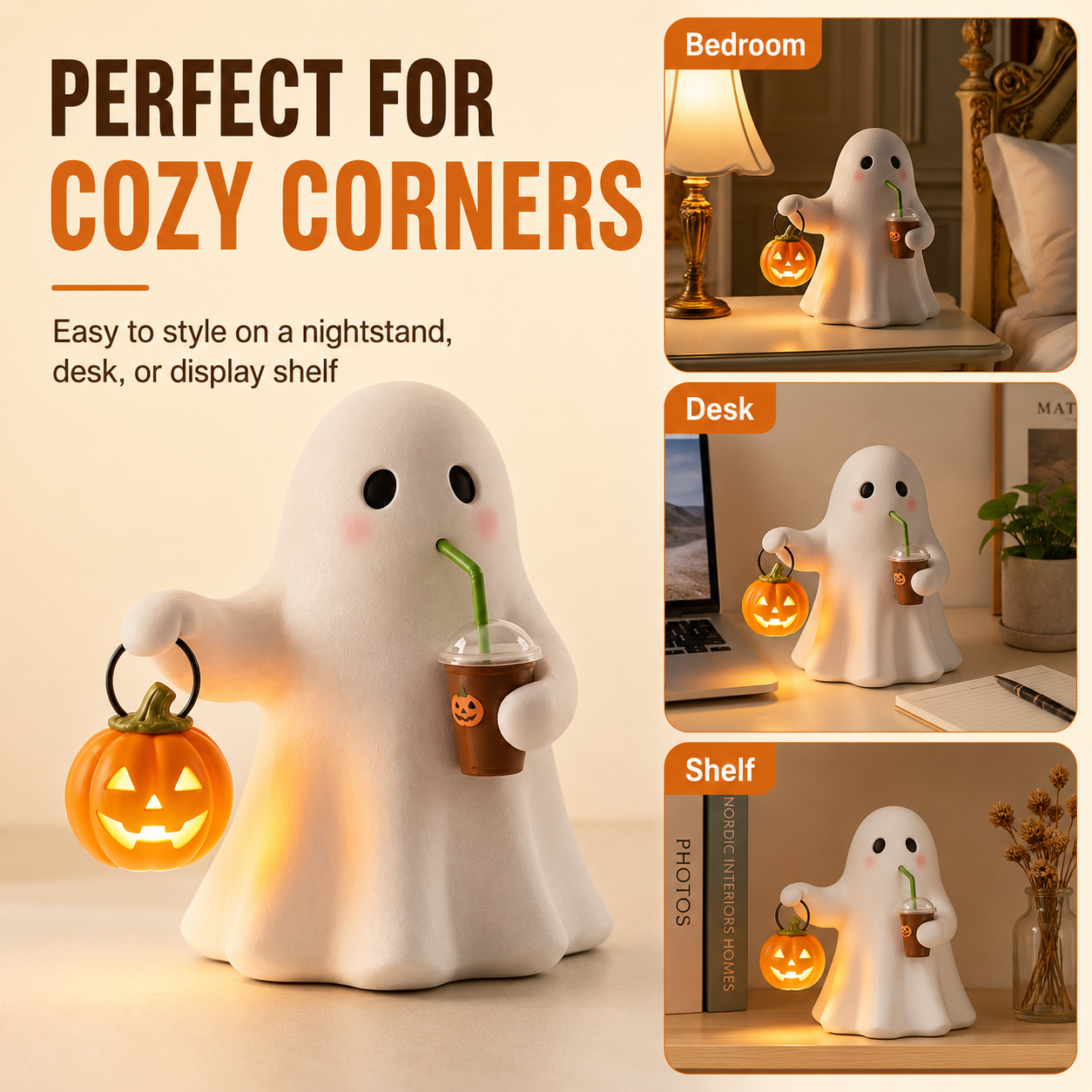 Cute Ghost Pumpkin Night Light