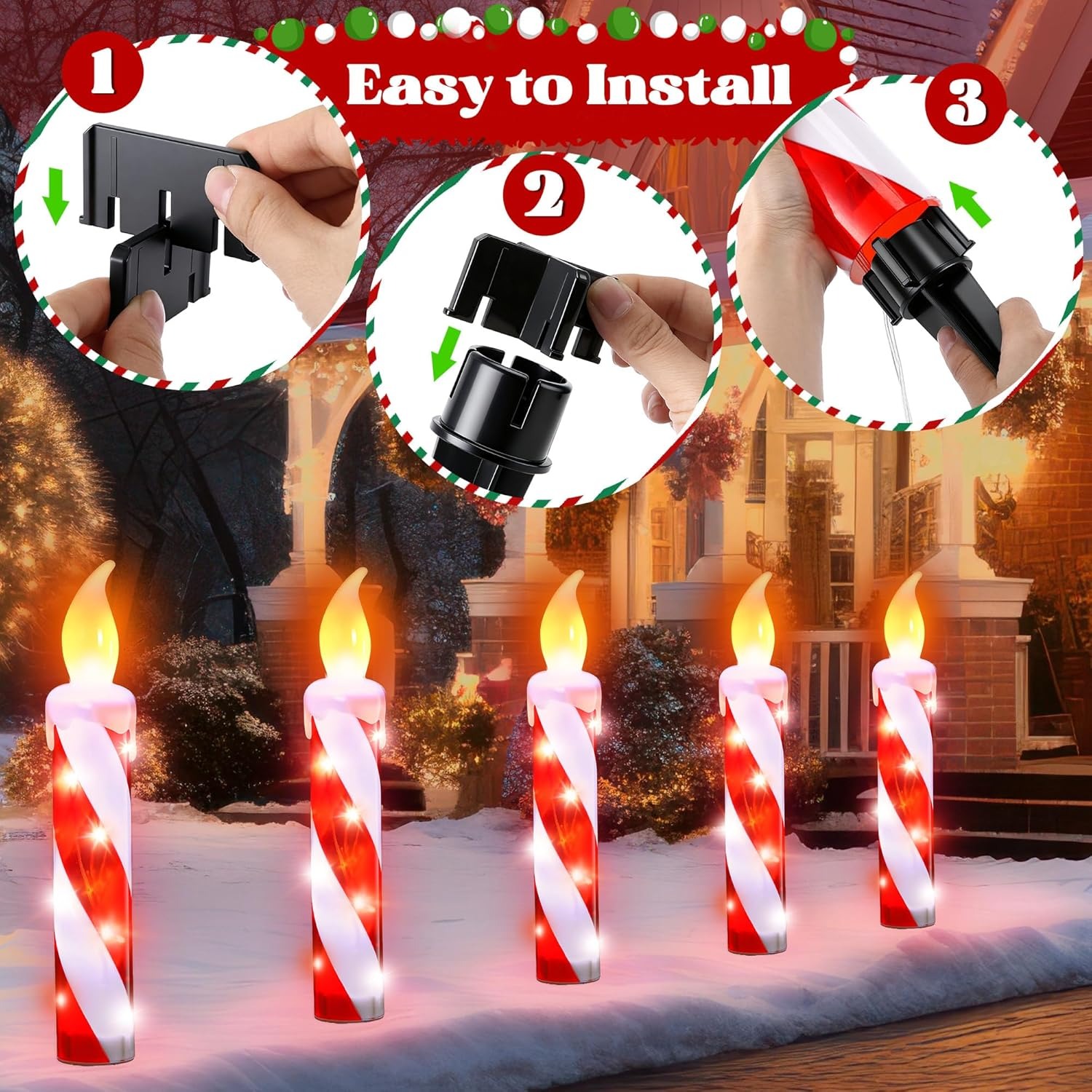 Christmas Candy Cane Candle Pathway Lights