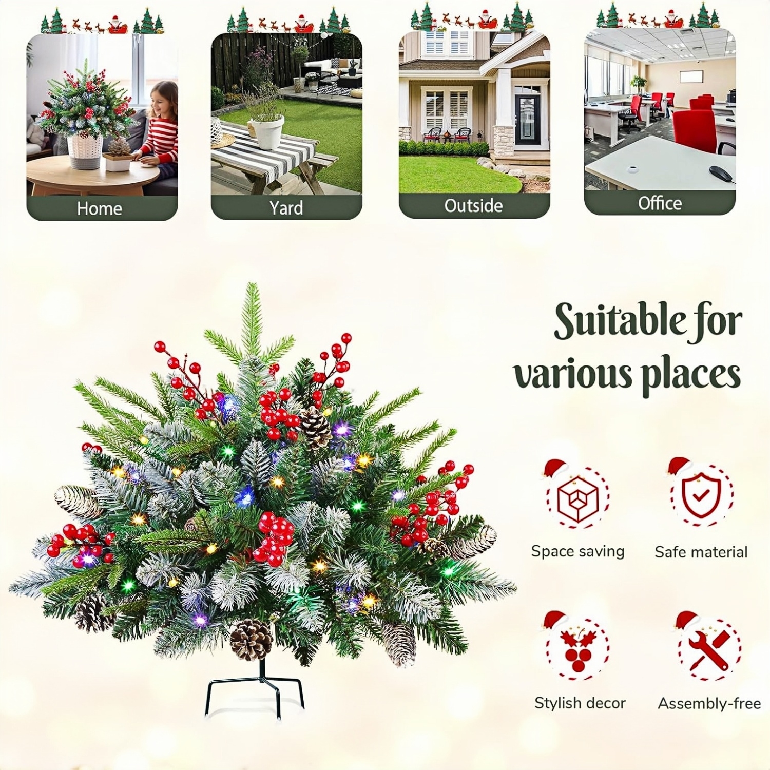 Pre-lit Artificial Christmas Tree Urn Filler