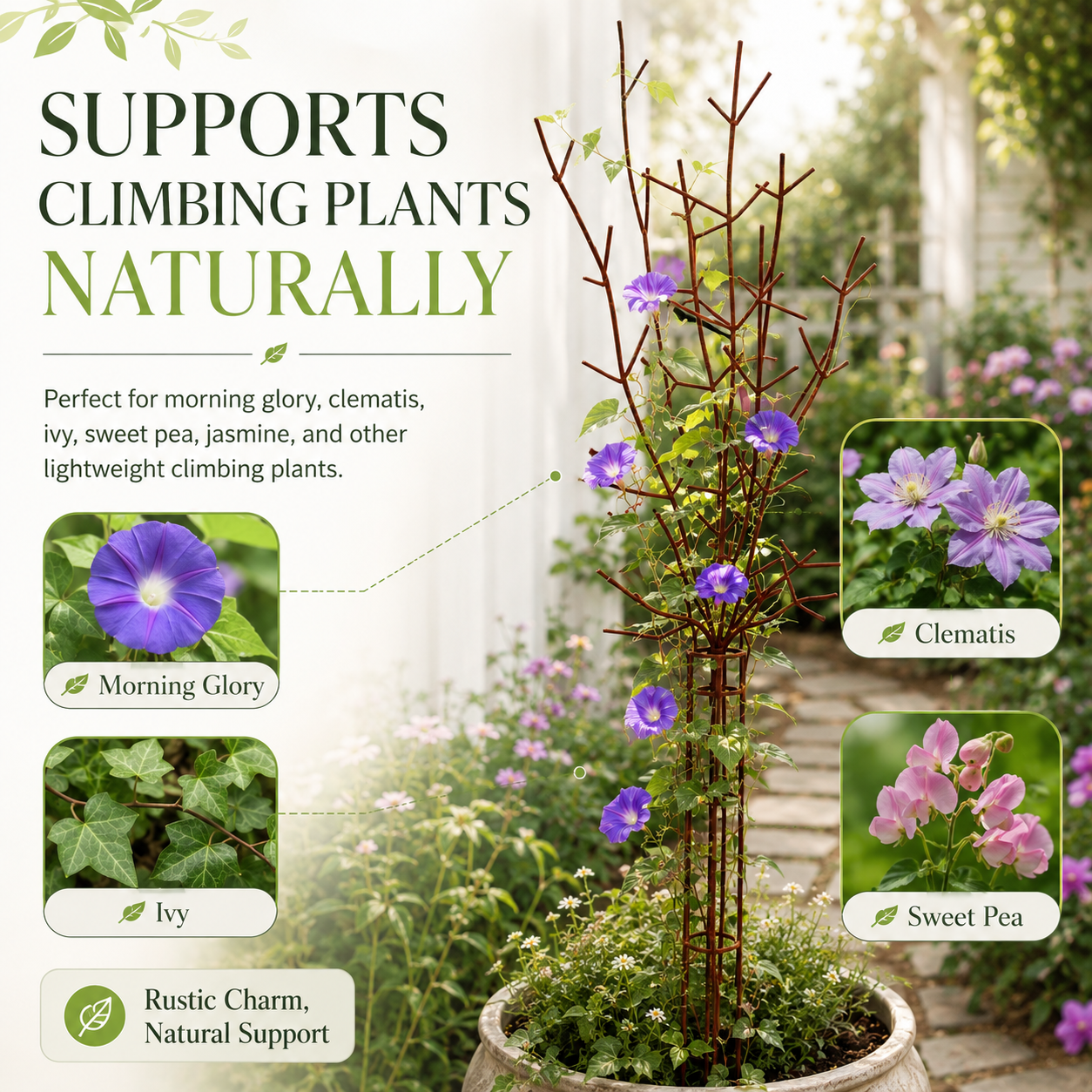 Rustic Wrought Iron Branch Garden Trellis