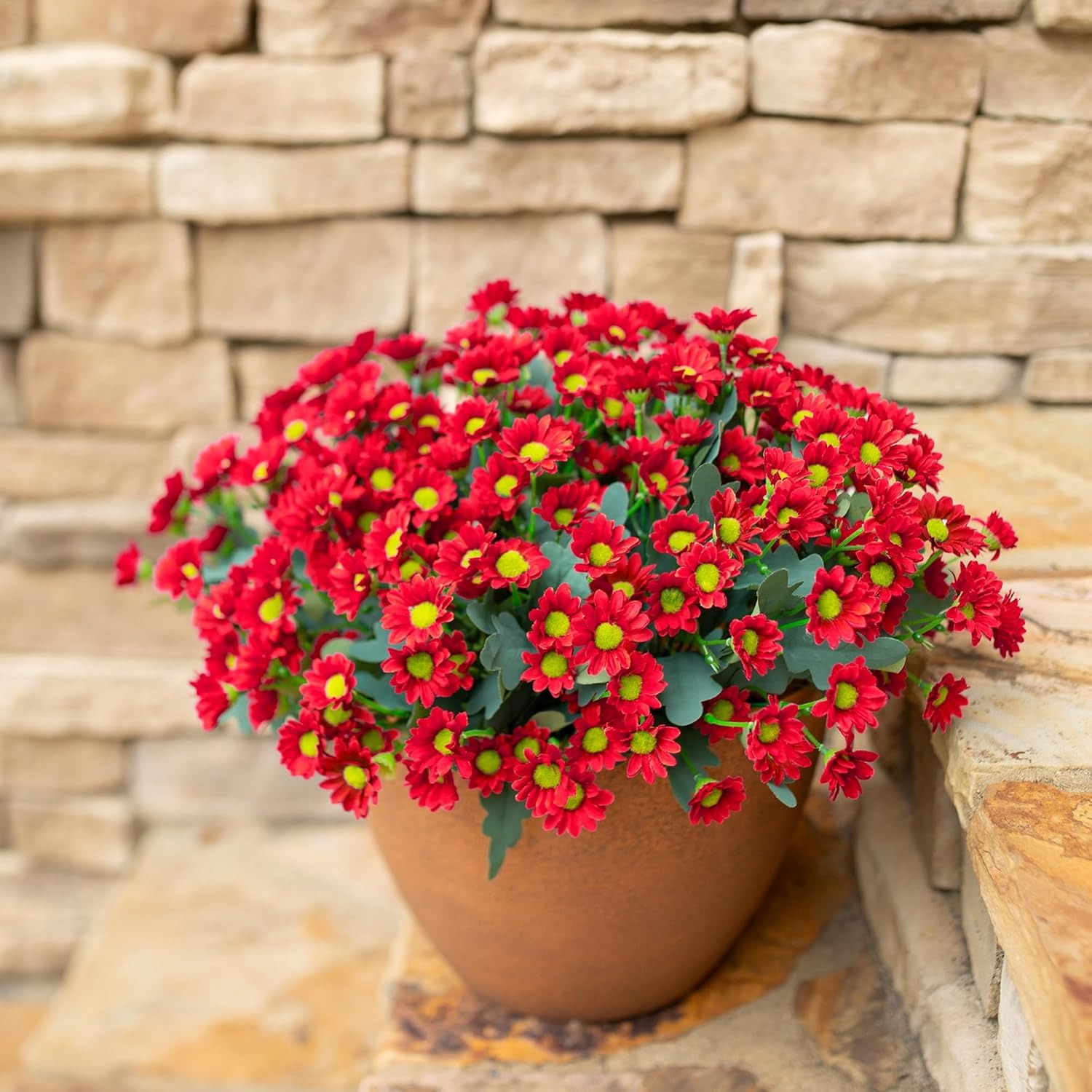 Artificial Mums Flowers for Outdoors Fall Autumn Decoration - UV resistant, Waterproof, Windproof