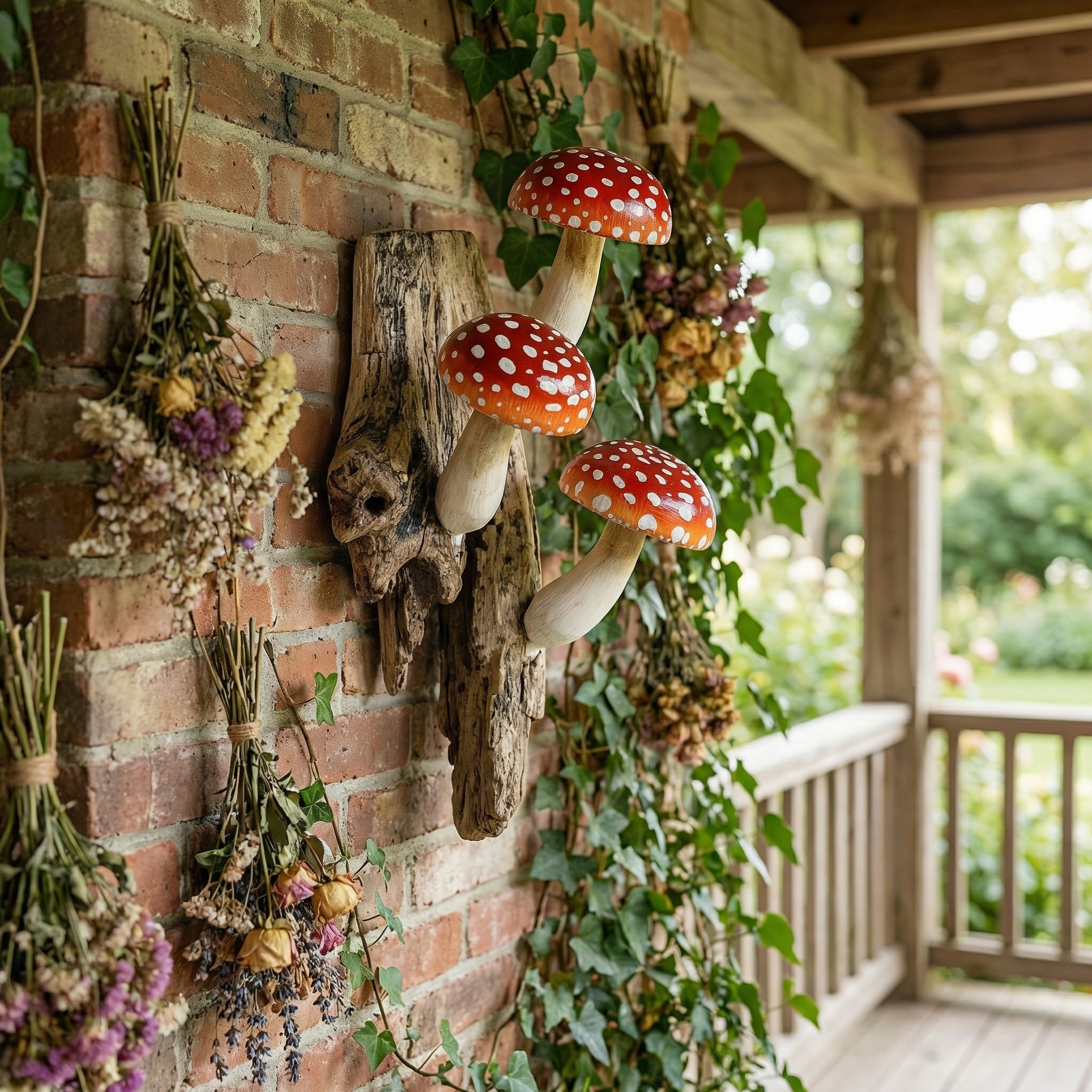 Red Hanging Mushroom Sculpture Wall Art