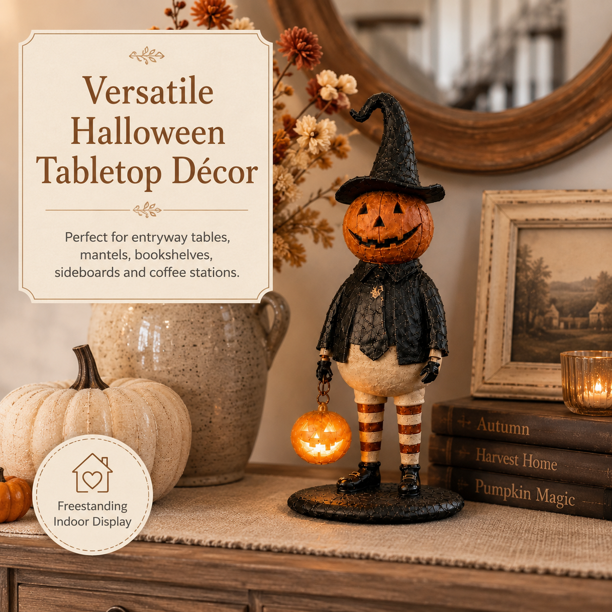 Vintage Lighted Pumpkin Witch Figurine