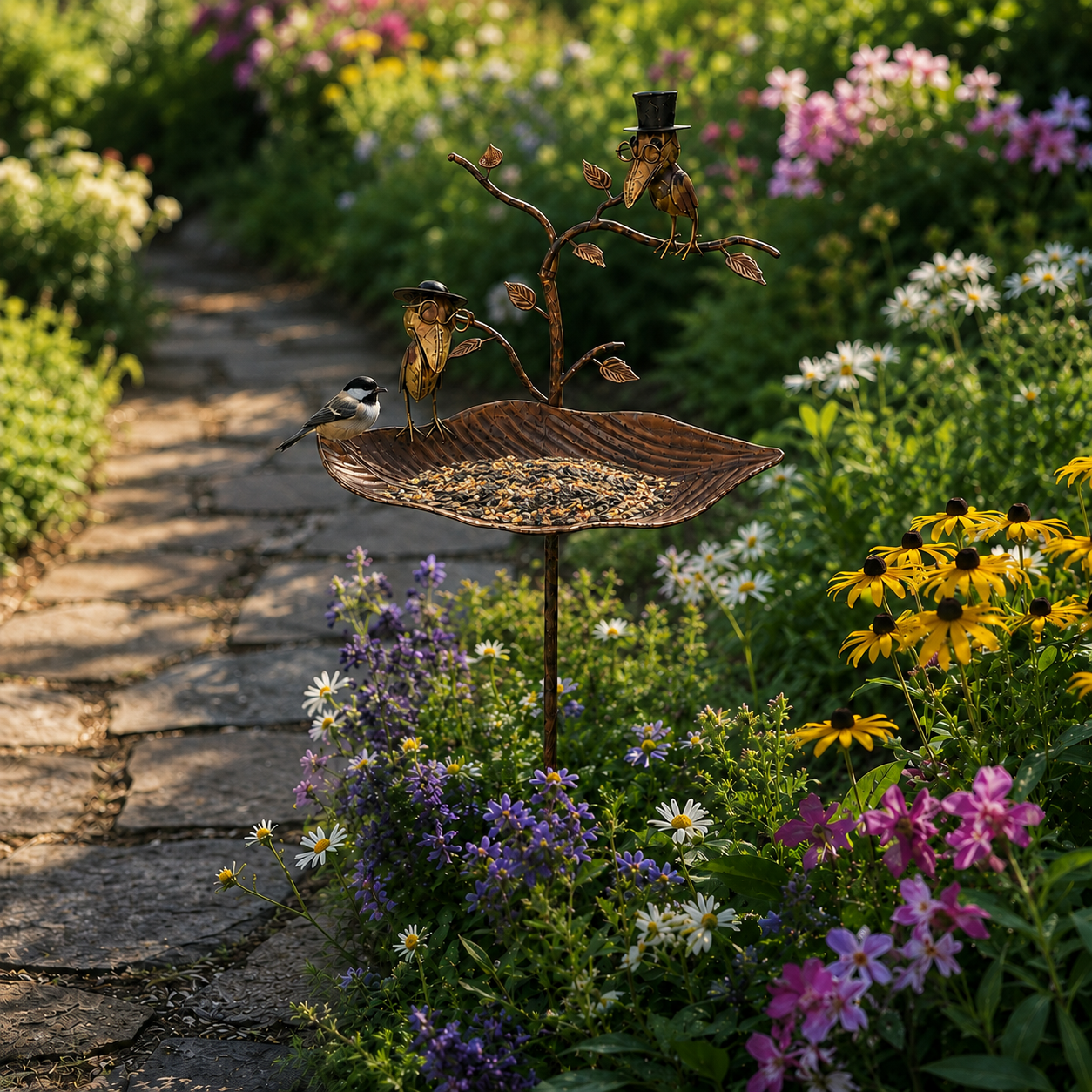 Vintage Metal Leaf Bird Feeder Garden Stake
