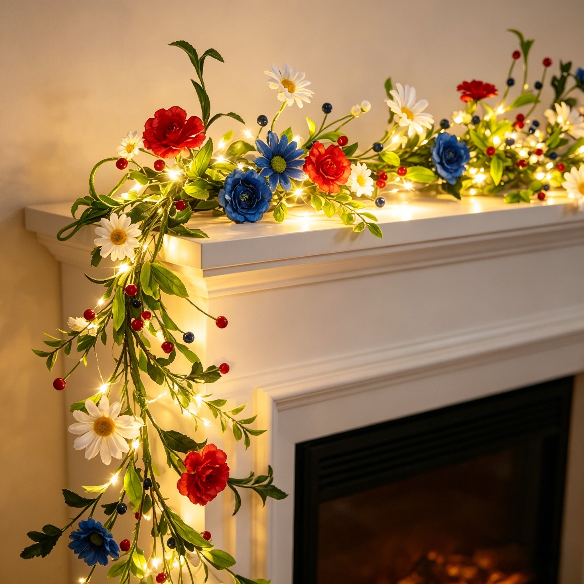 6FT Pre-Lit Patriotic Floral Garland