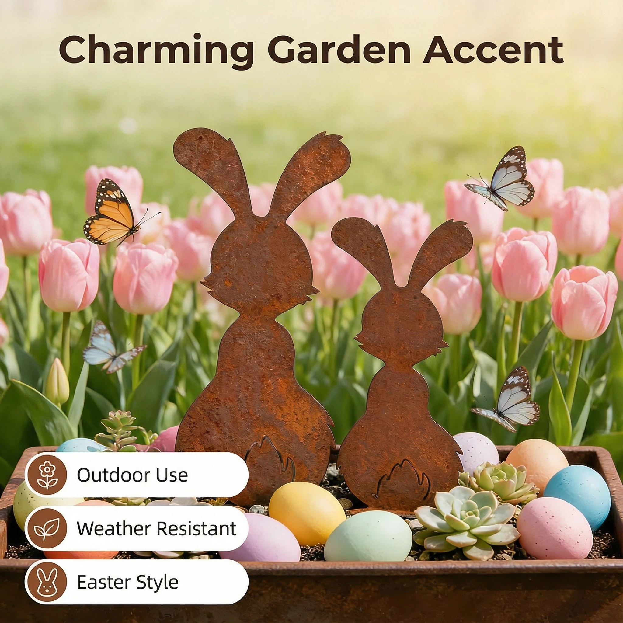 Rustic Metal Bunny Garden Stakes