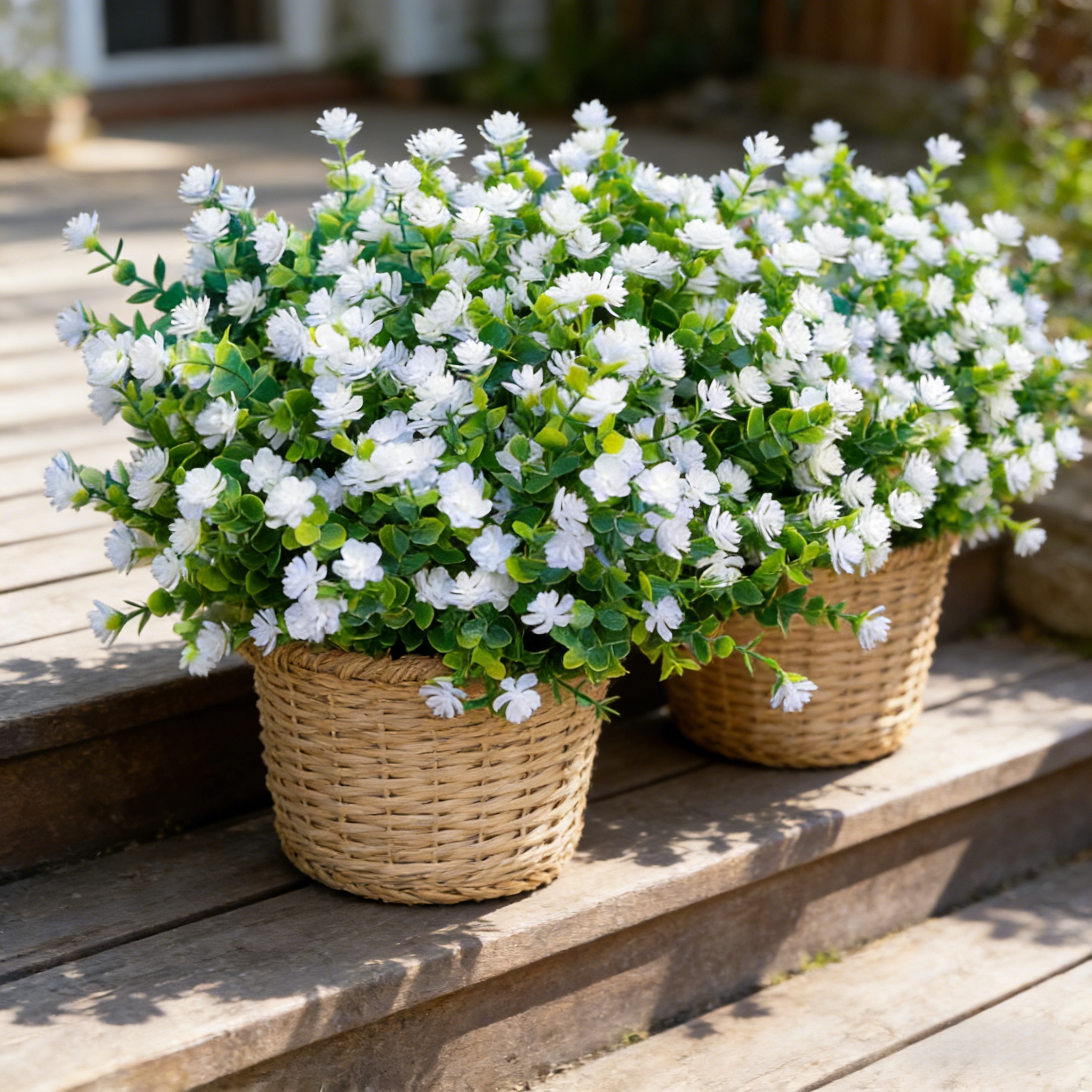 Artificial White Outdoor Flower Bouquets – UV Resistant Faux Spring Flowers for Outdoor Porch, Garden & Patio Decor