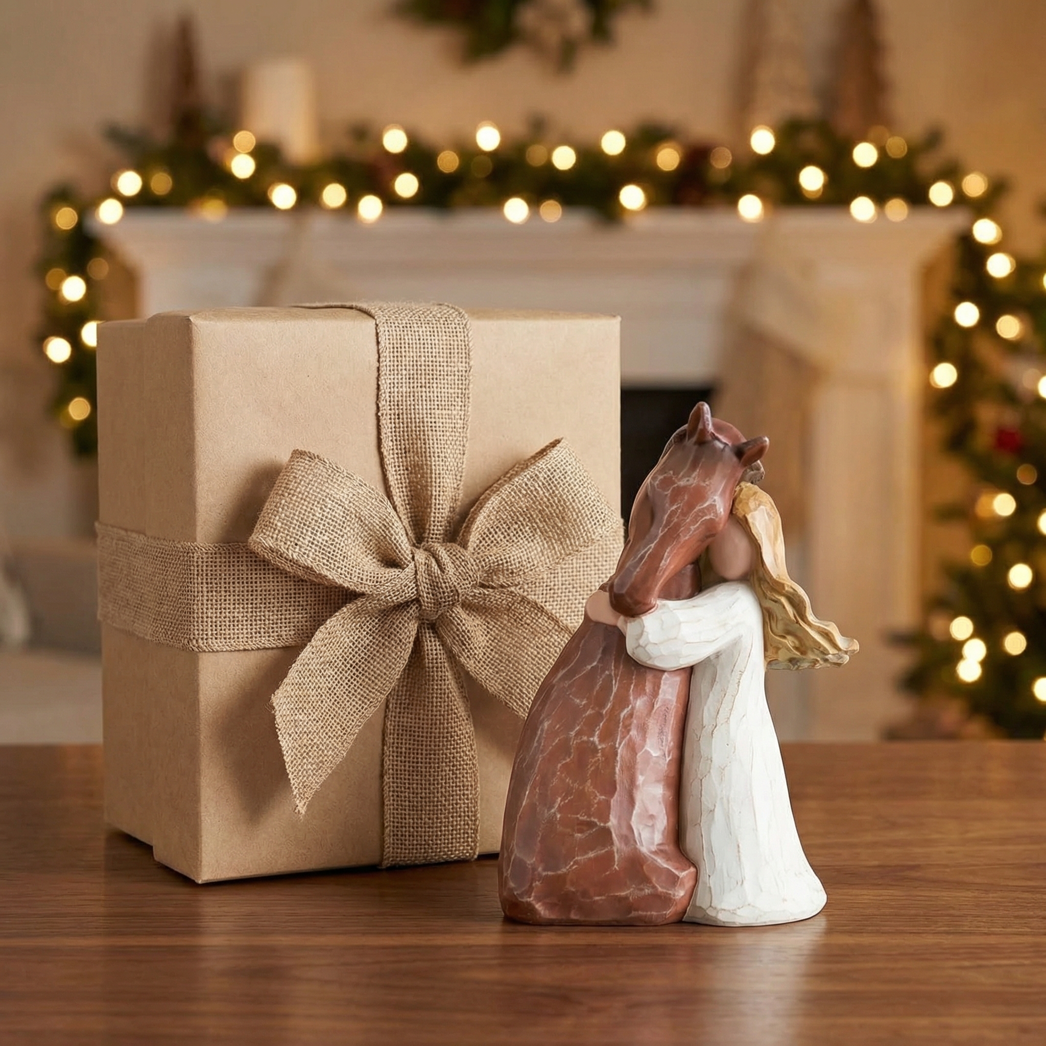 Girl Hugging Horse Figurine