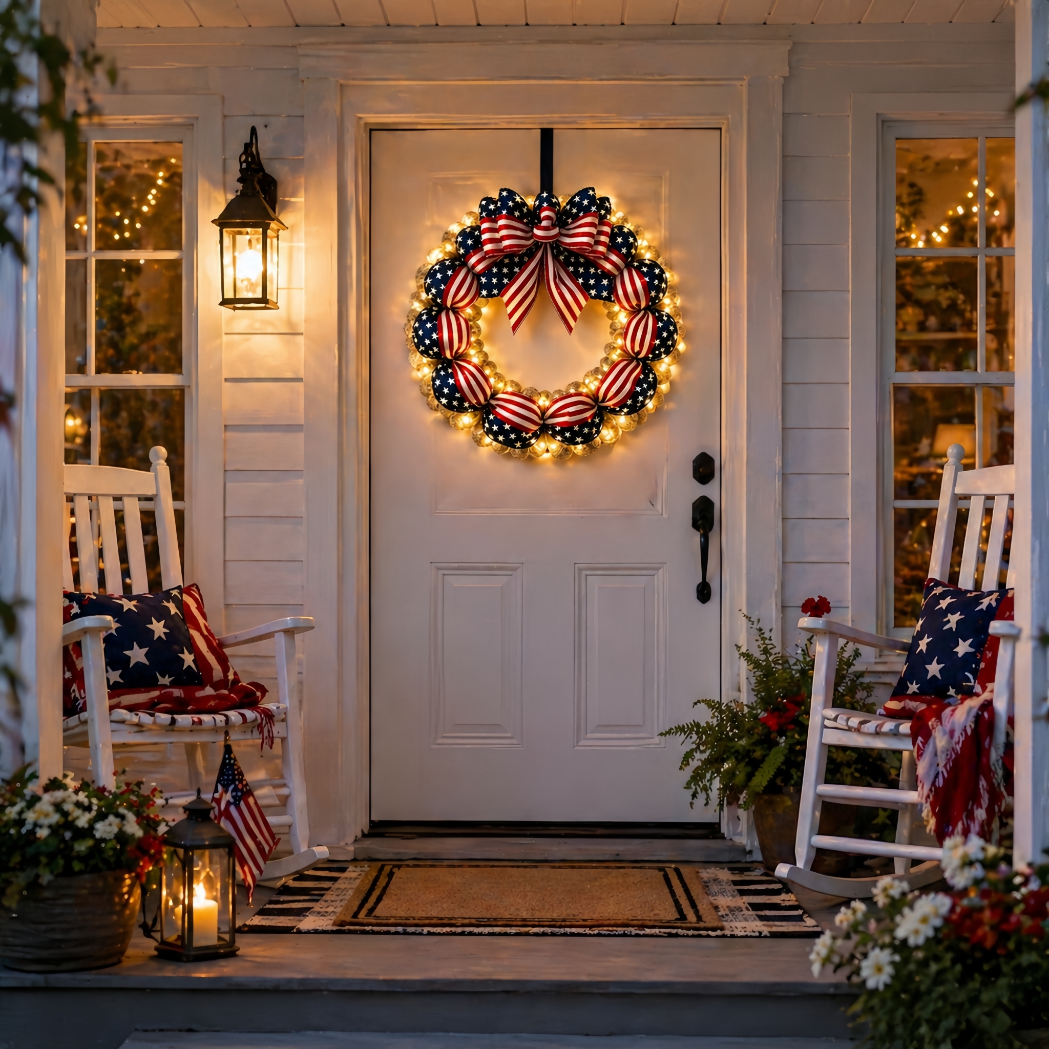 Lighted Patriotic American Flag Wreath