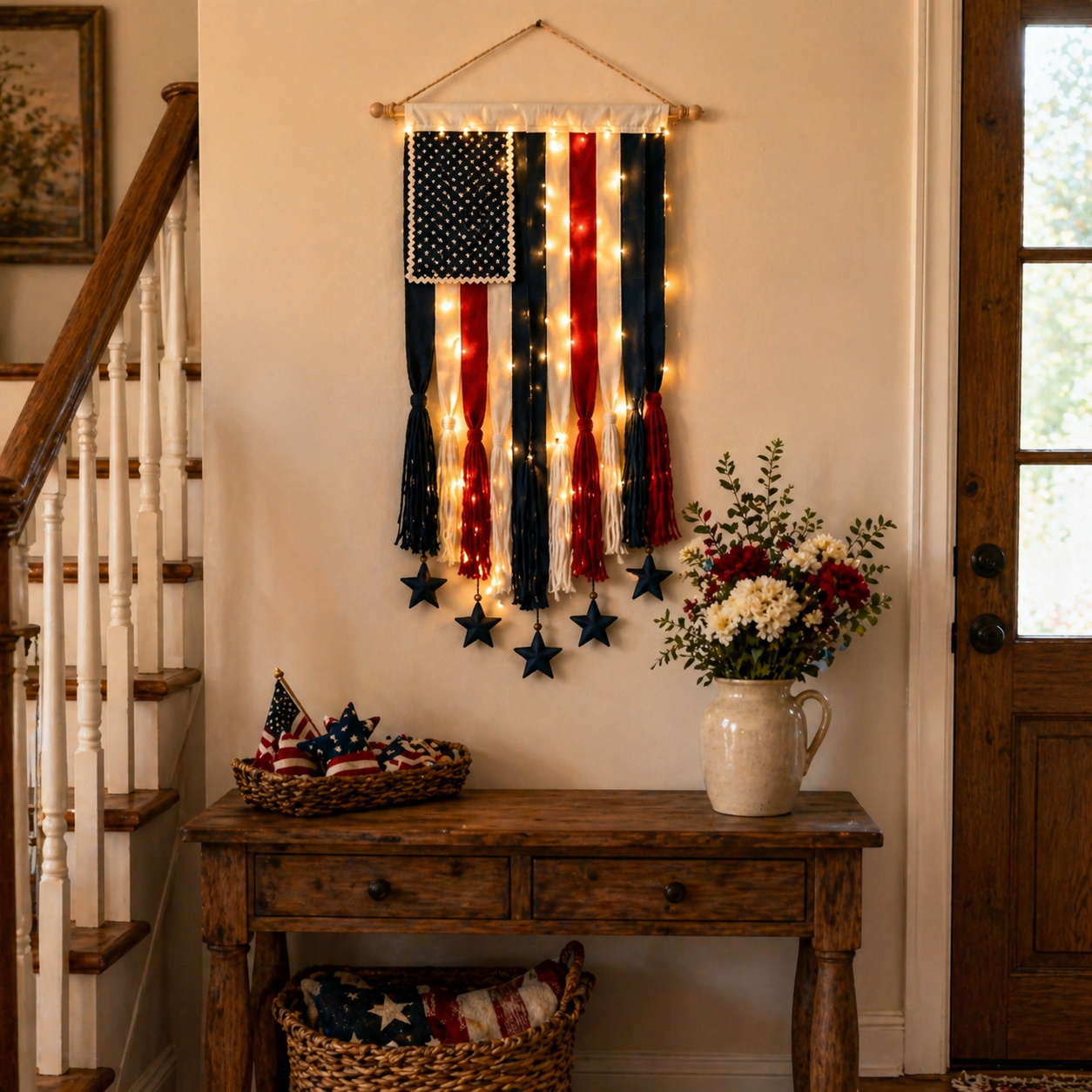 4 x 2.3 Ft Lighted Patriotic American Flag Wall Hanging