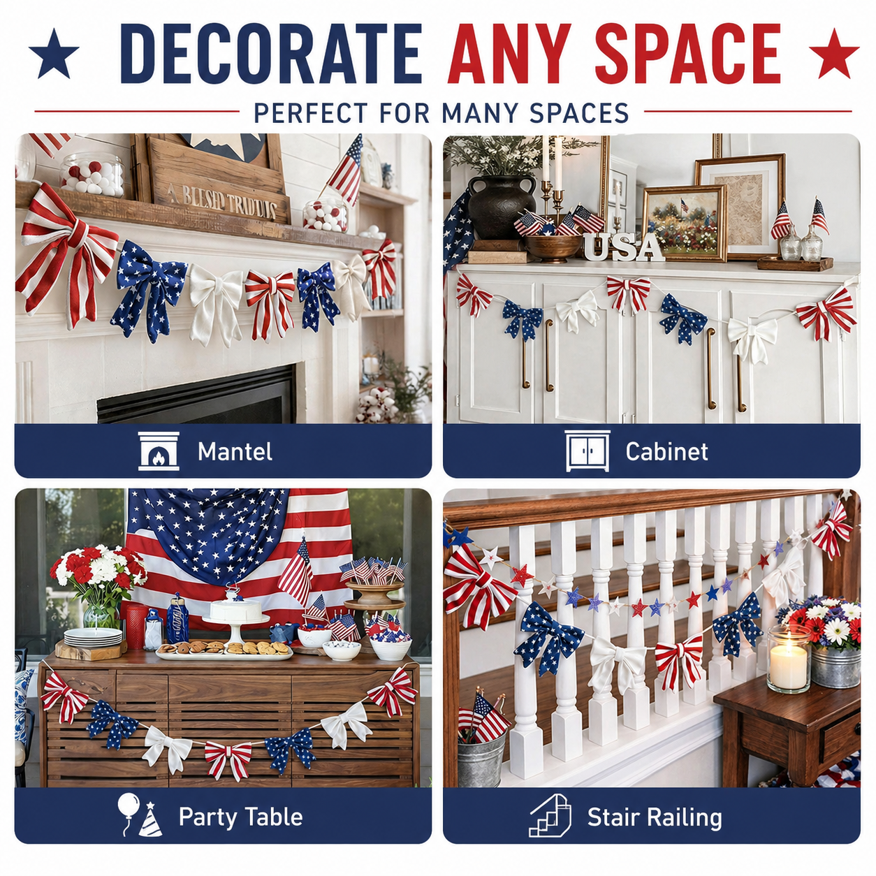 6.5 Ft Patriotic Bow Garland