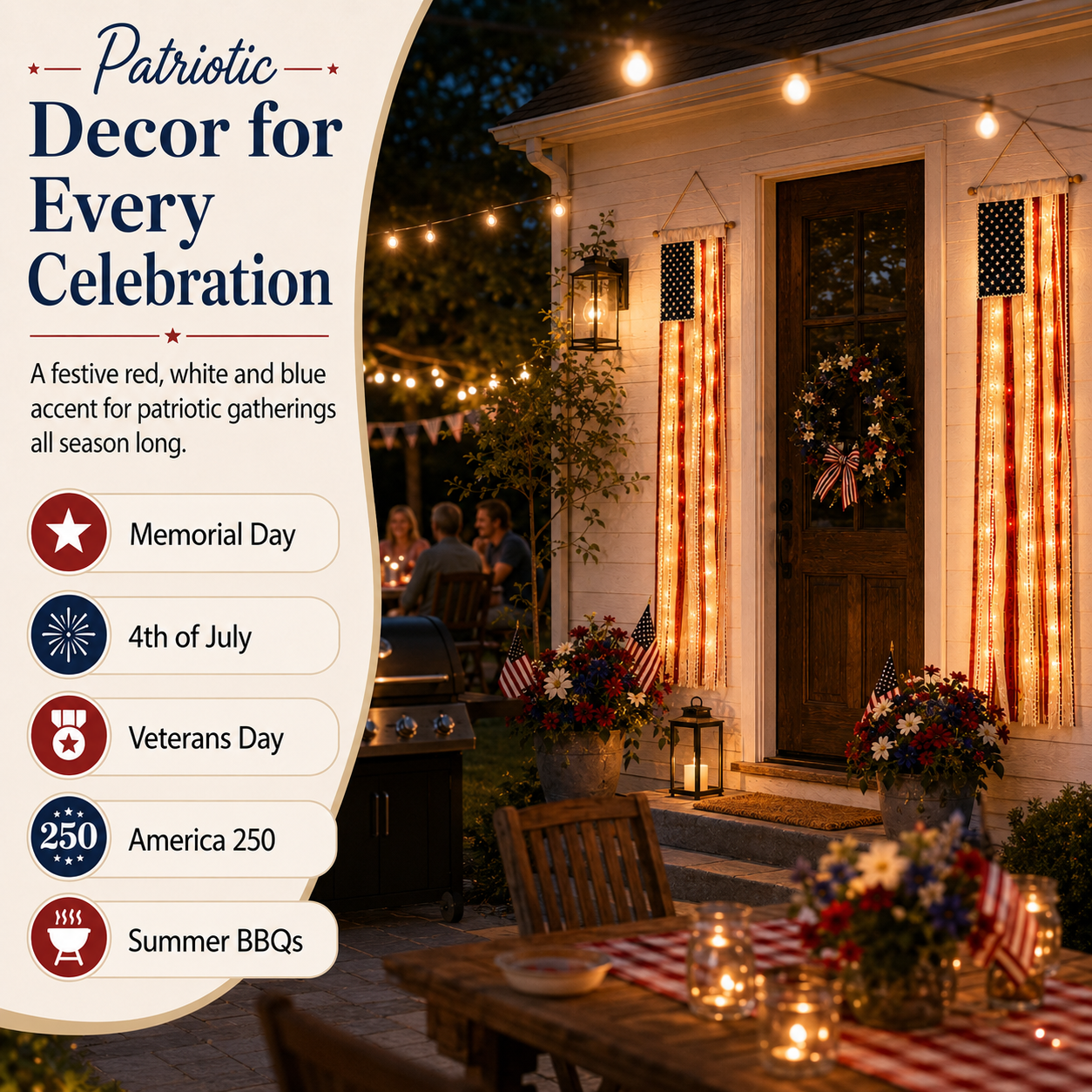 Lighted Rag Patriotic Porch Banner