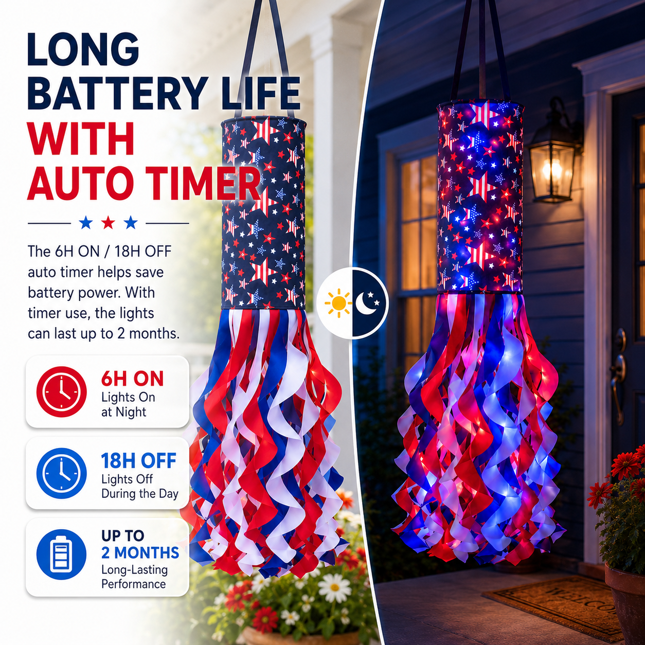Lighted Patriotic Hanging Windsock