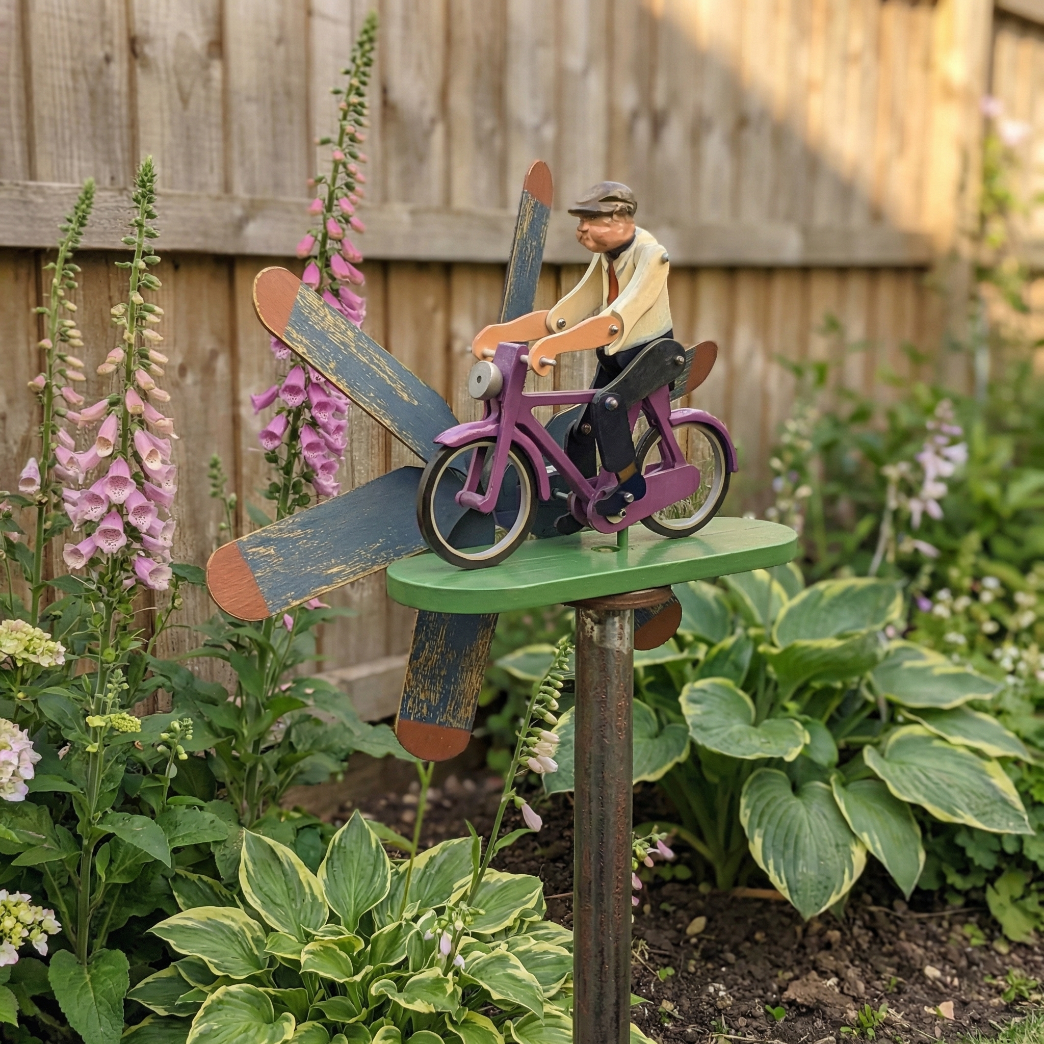 Vintage Bicycle Rider Wind Spinner Garden Stake