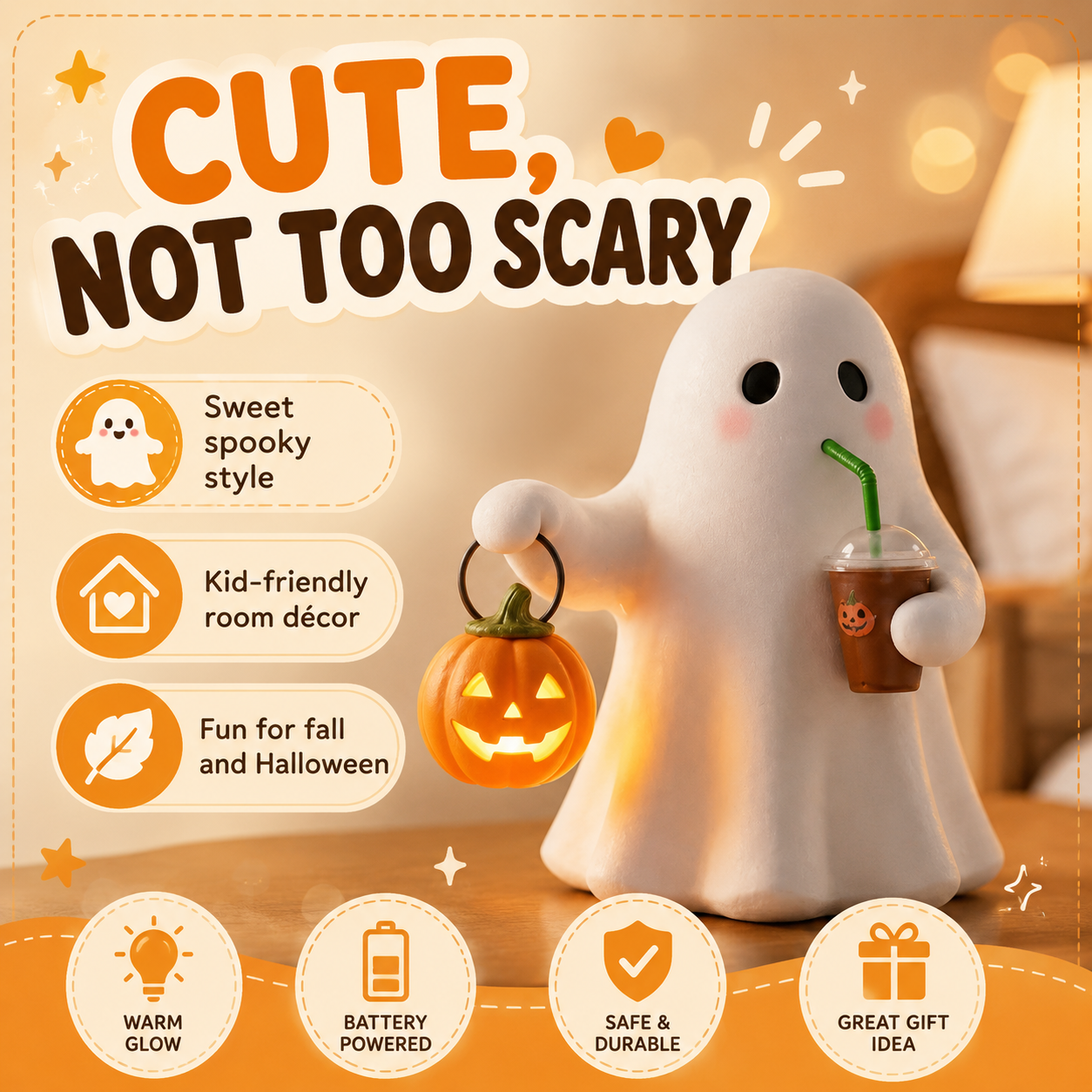 Cute Ghost Pumpkin Night Light
