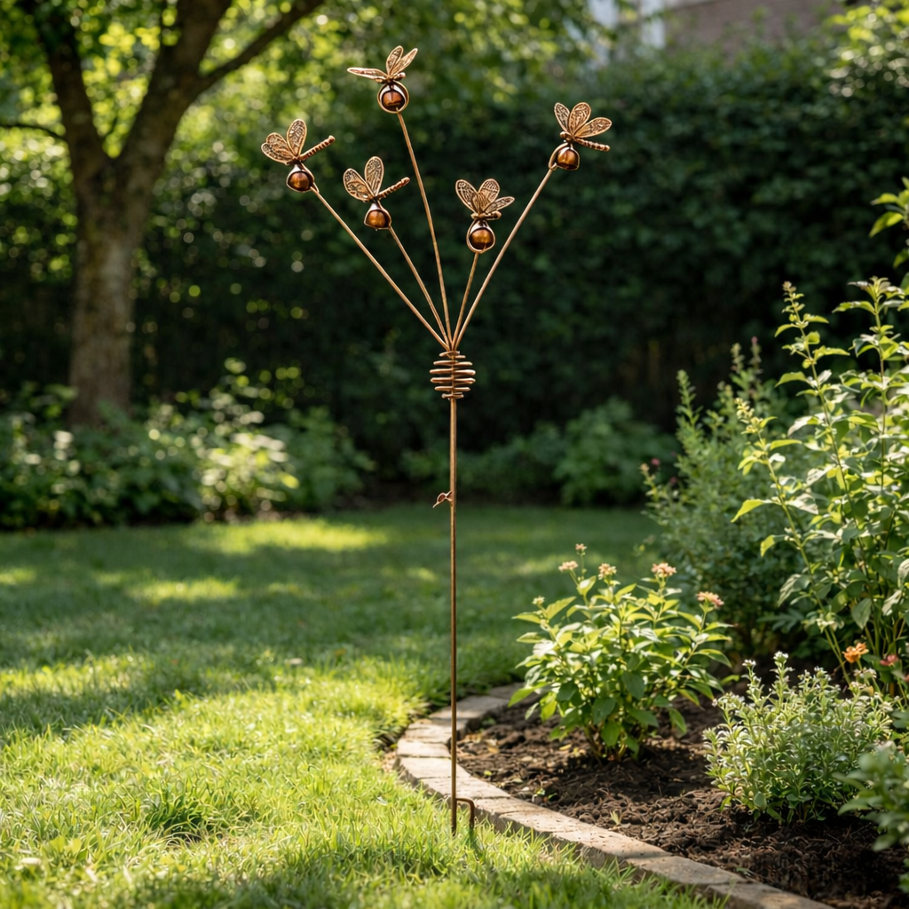 Dragonflies and Bells Garden Stake