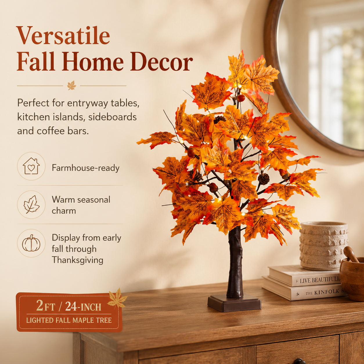 Pre-Lit Fall Maple Tree Tabletop Decor