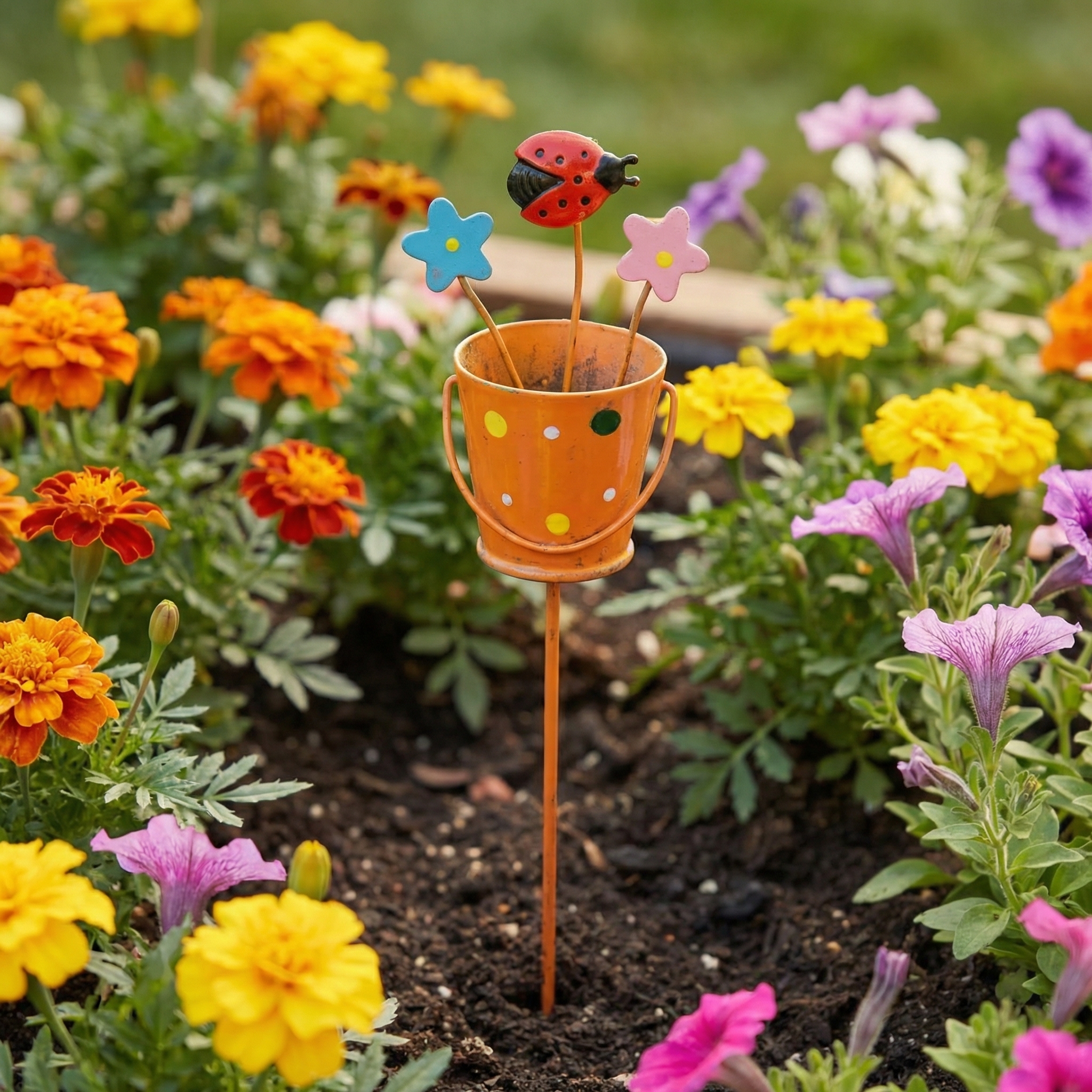 Set of 3 Metal Flower Pot Garden Stakes