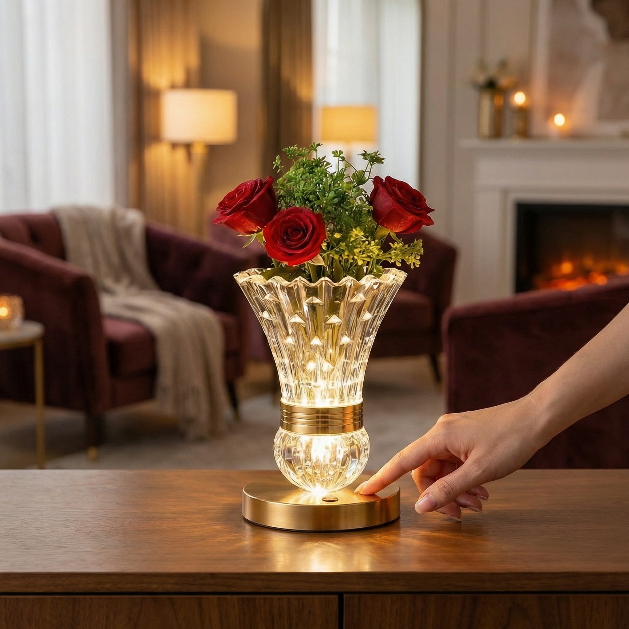 2-in-1 Crystal Vase Table Lamp