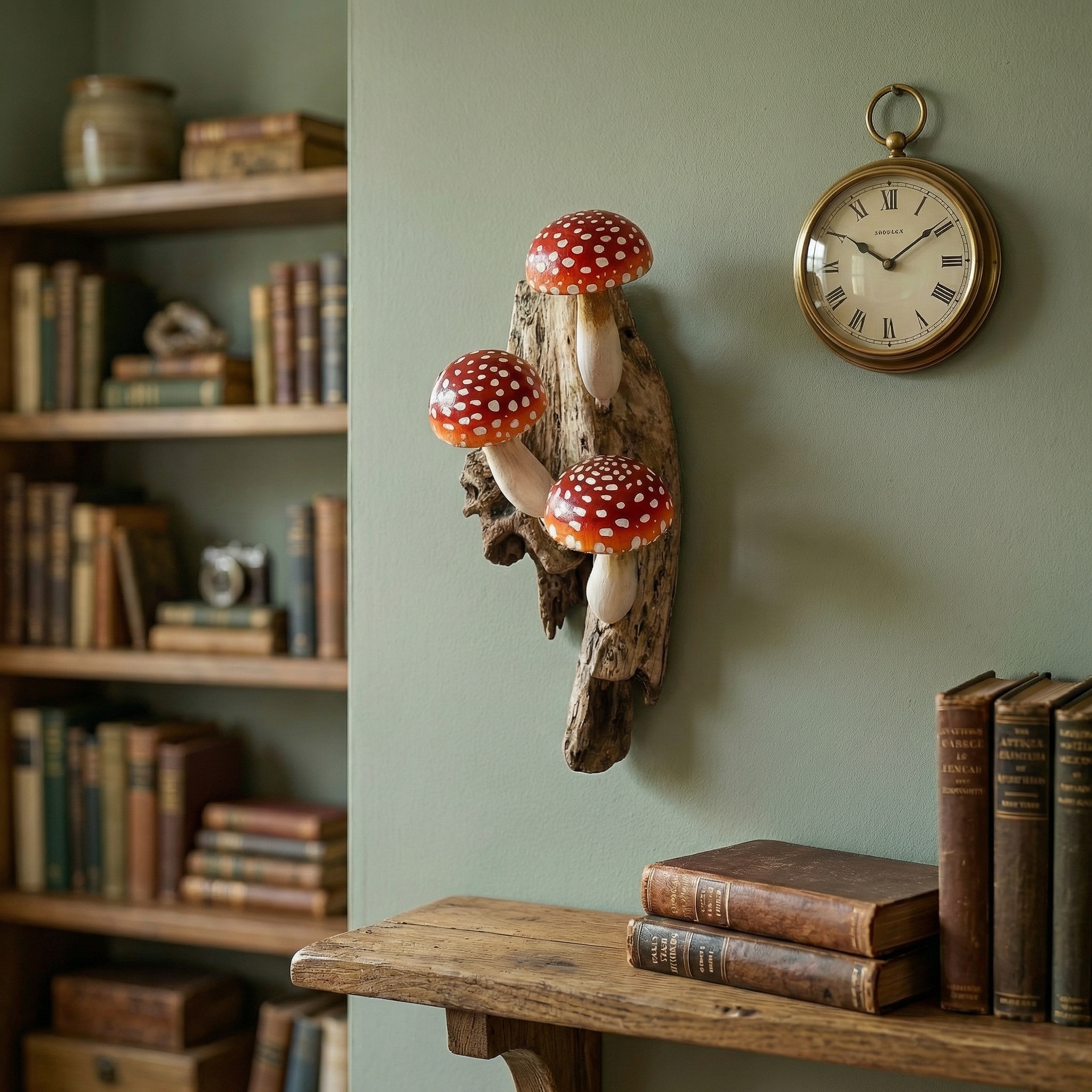 Red Hanging Mushroom Sculpture Wall Art