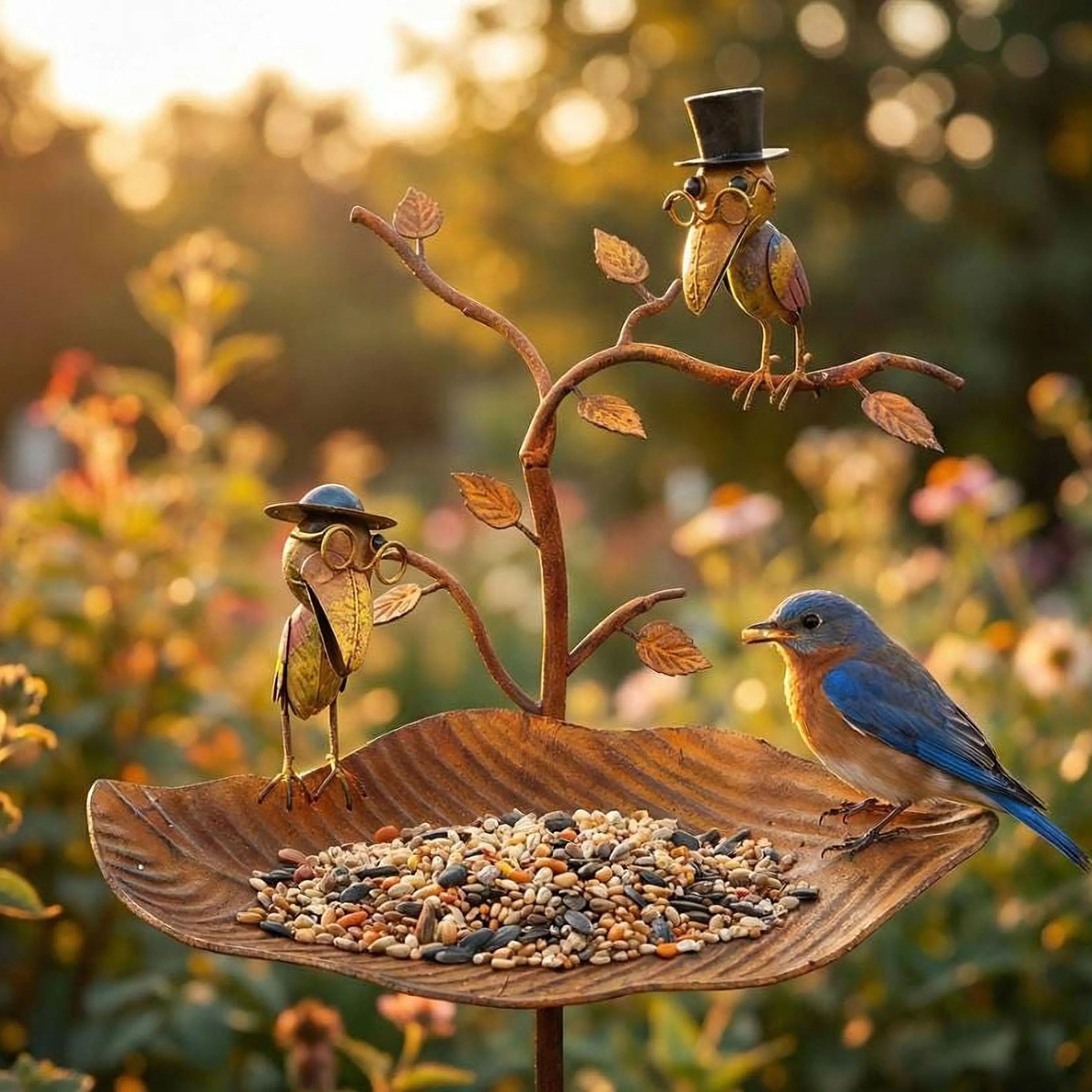 Vintage Metal Leaf Bird Feeder Garden Stake