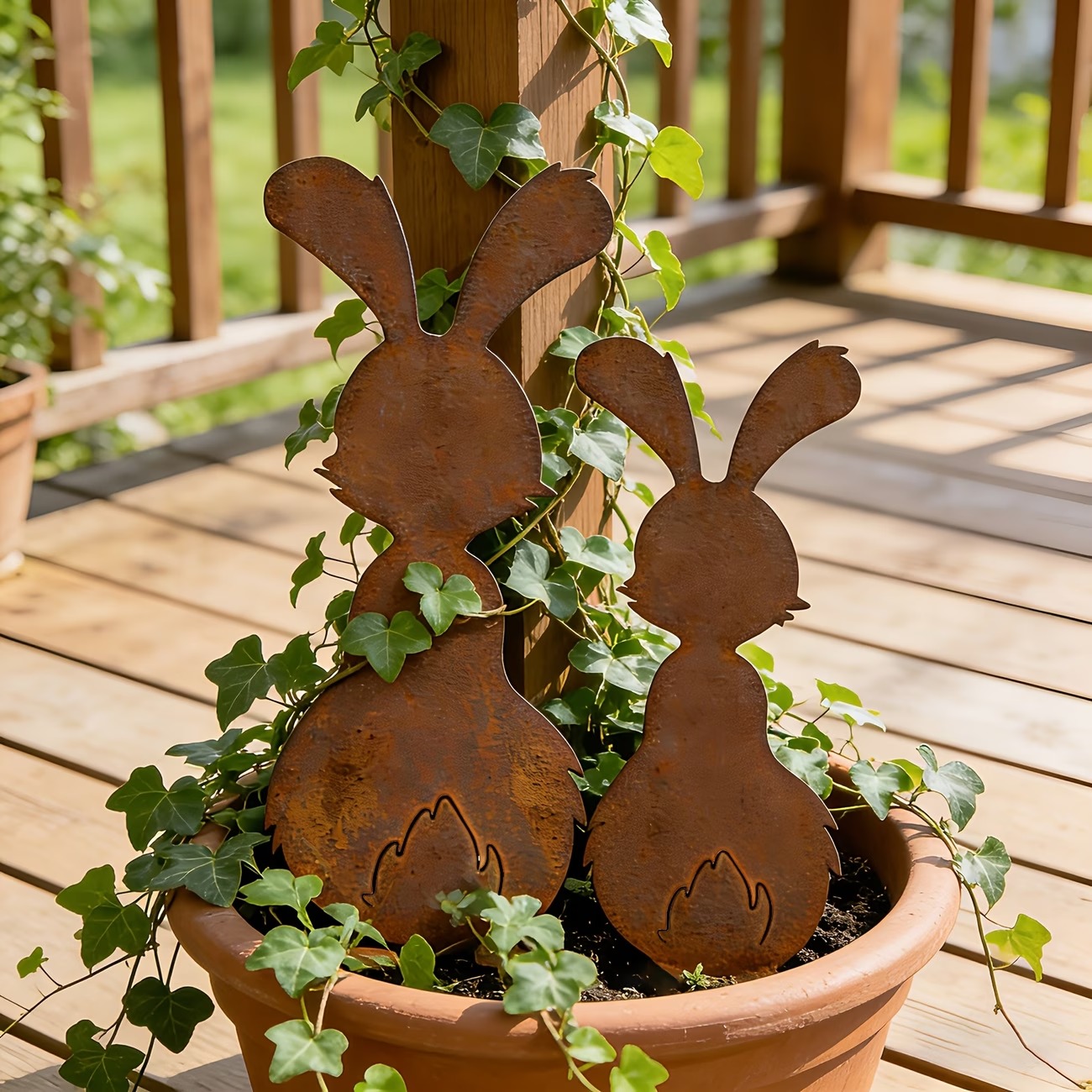 Rustic Metal Bunny Garden Stakes