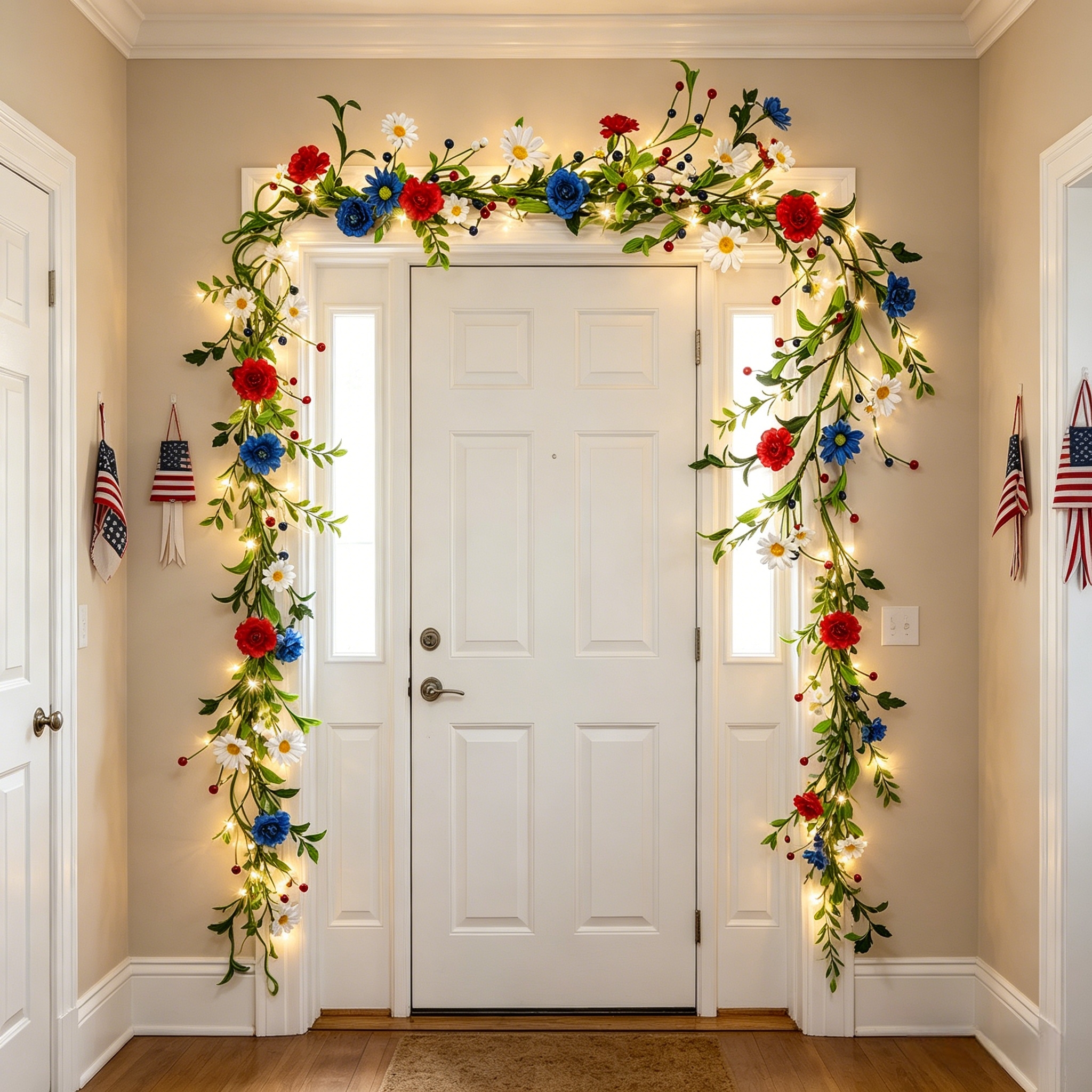 6FT Pre-Lit Patriotic Floral Garland