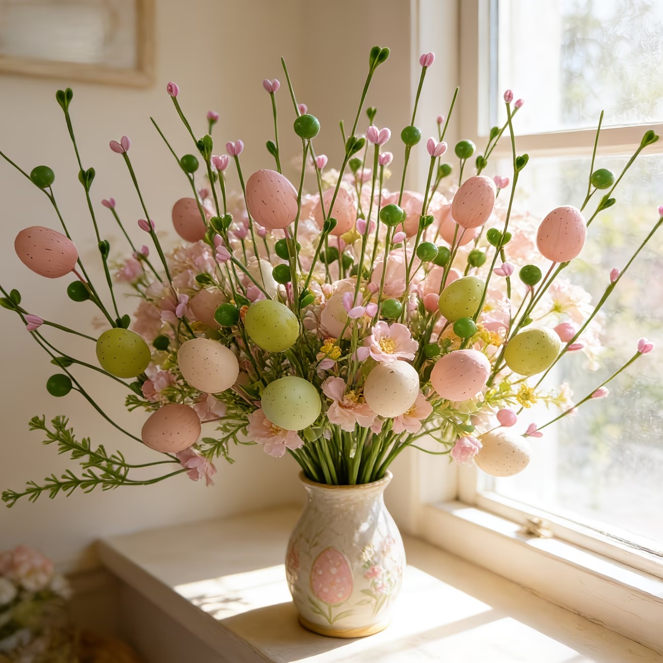 5 Bunches of Artificial Easter Egg Branches – Pastel Berry & Bud Stems for Spring Bouquet, Vase Filler & Easter Table Centerpiece Decor