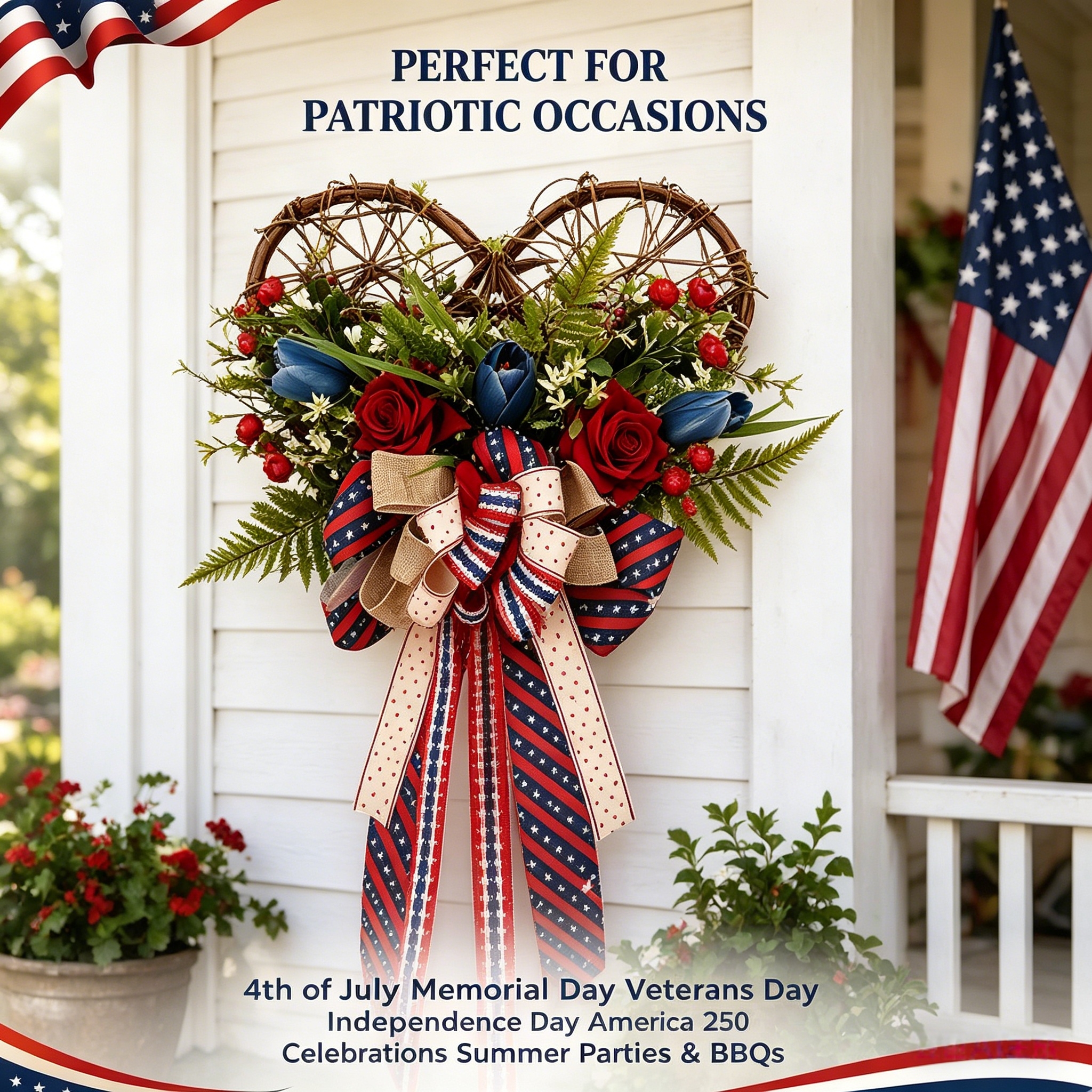 24 Inch Patriotic Heart Wreath for Front Door