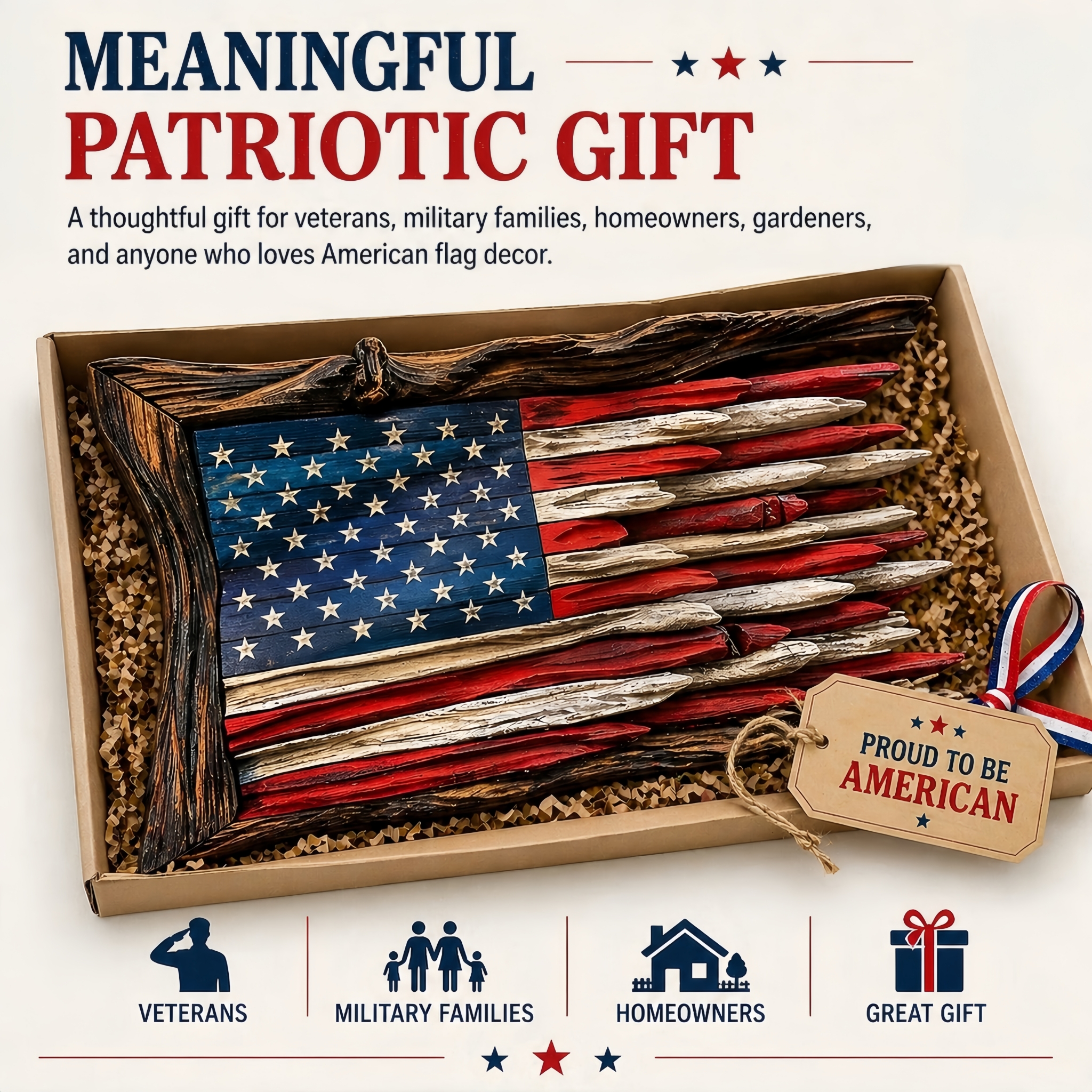 Handcrafted 3D Wooden American Flag Wall Decor
