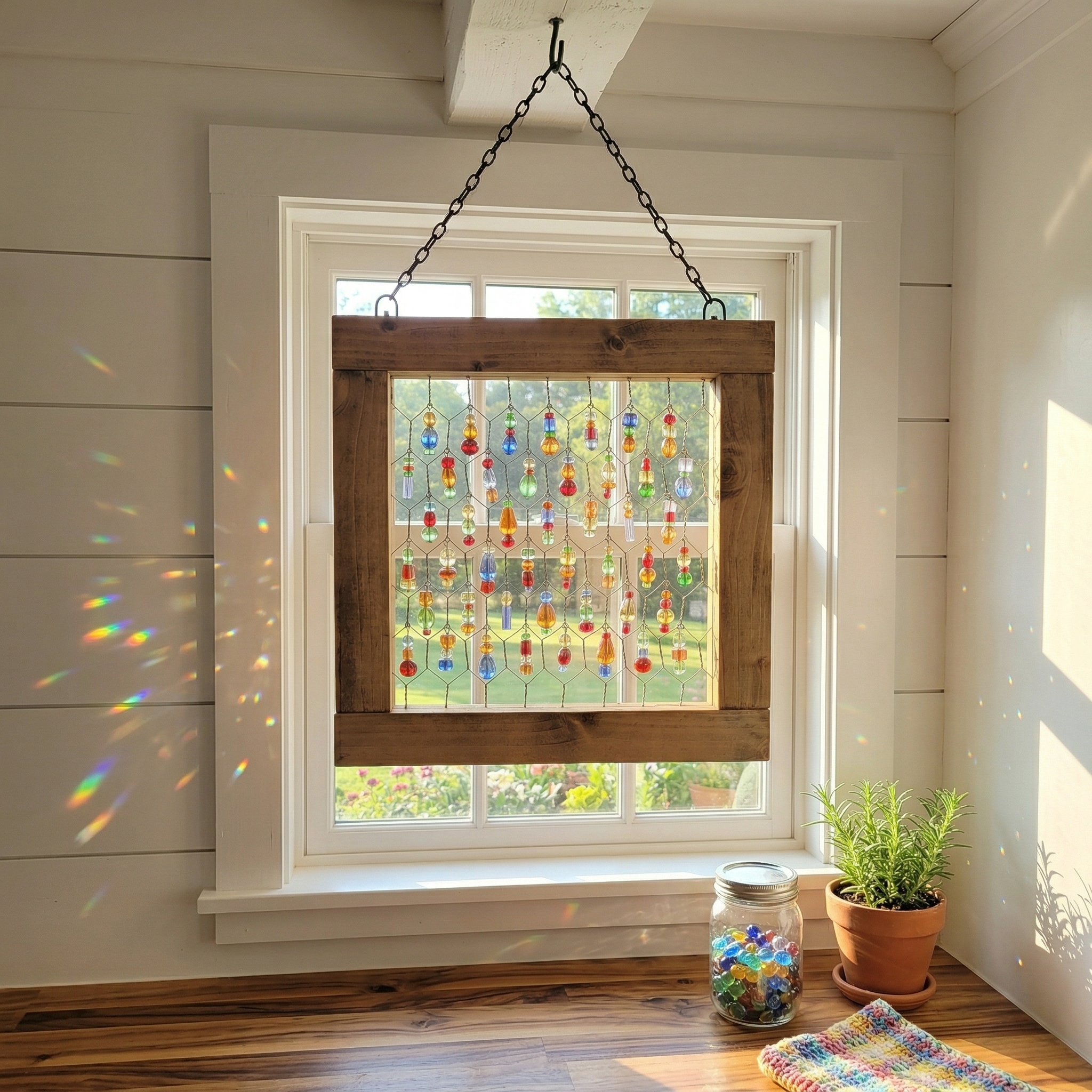 Rustic Beaded Chicken Wire Suncatcher