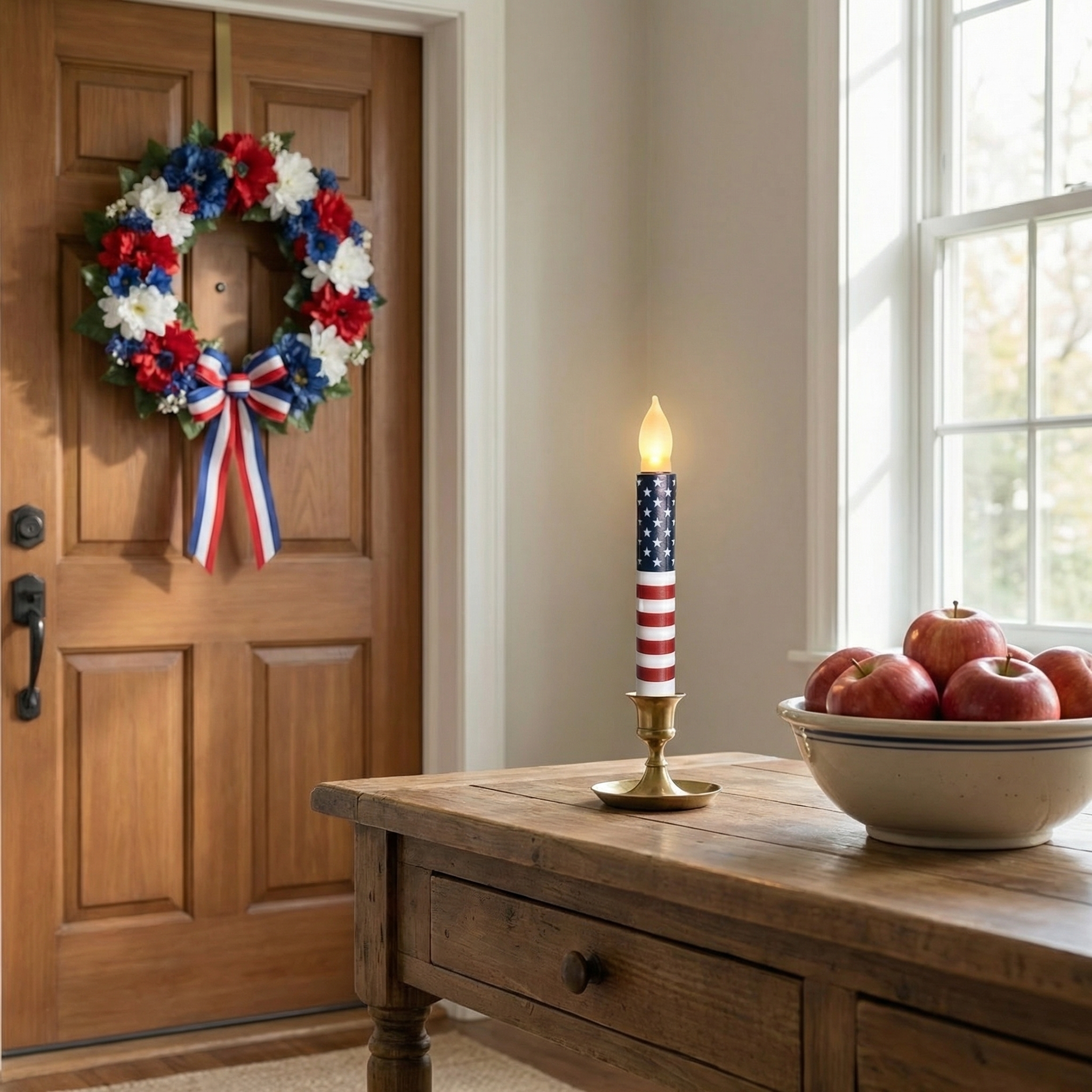 Set of 6 Patriotic LED Taper Candles with Timer