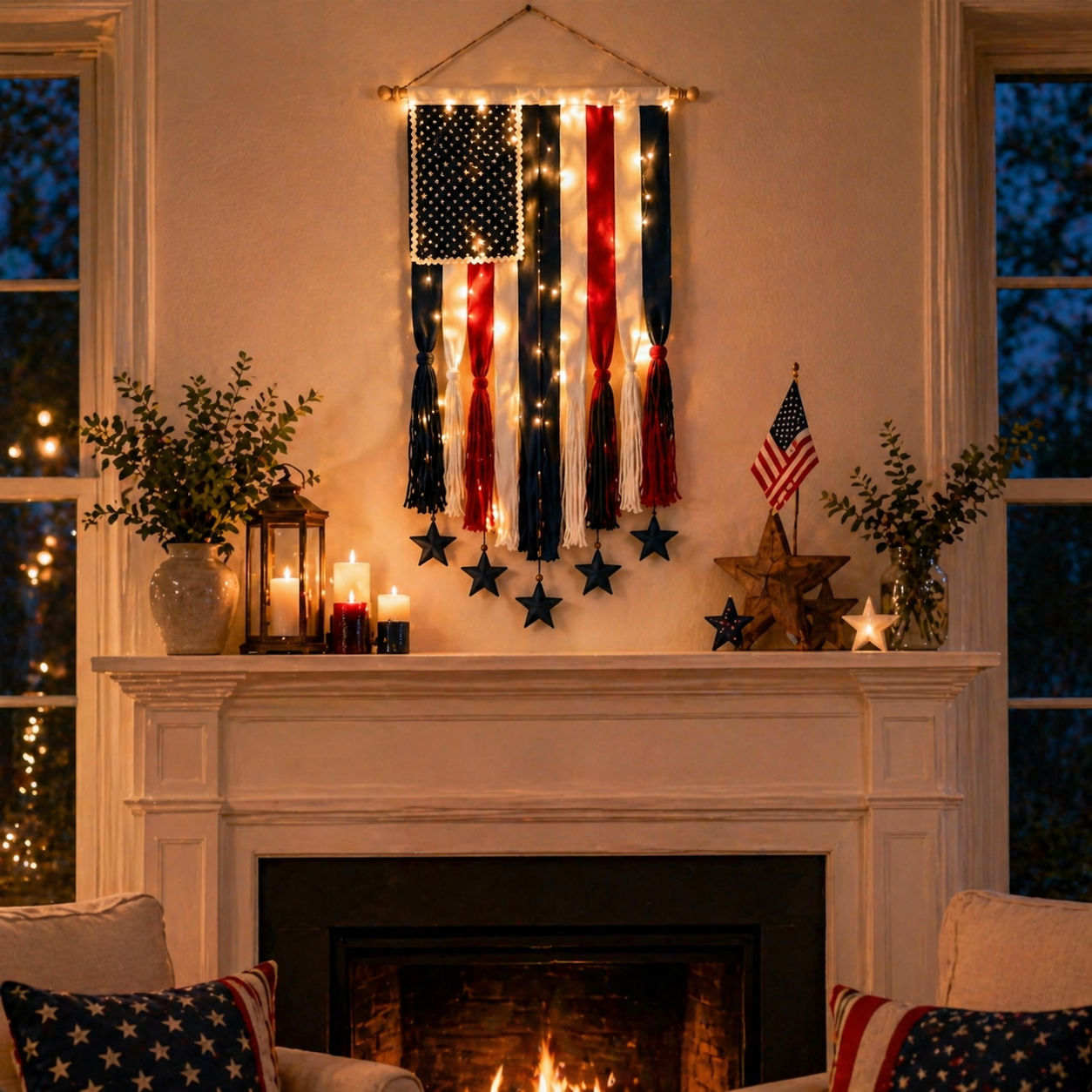 4 x 2.3 Ft Lighted Patriotic American Flag Wall Hanging