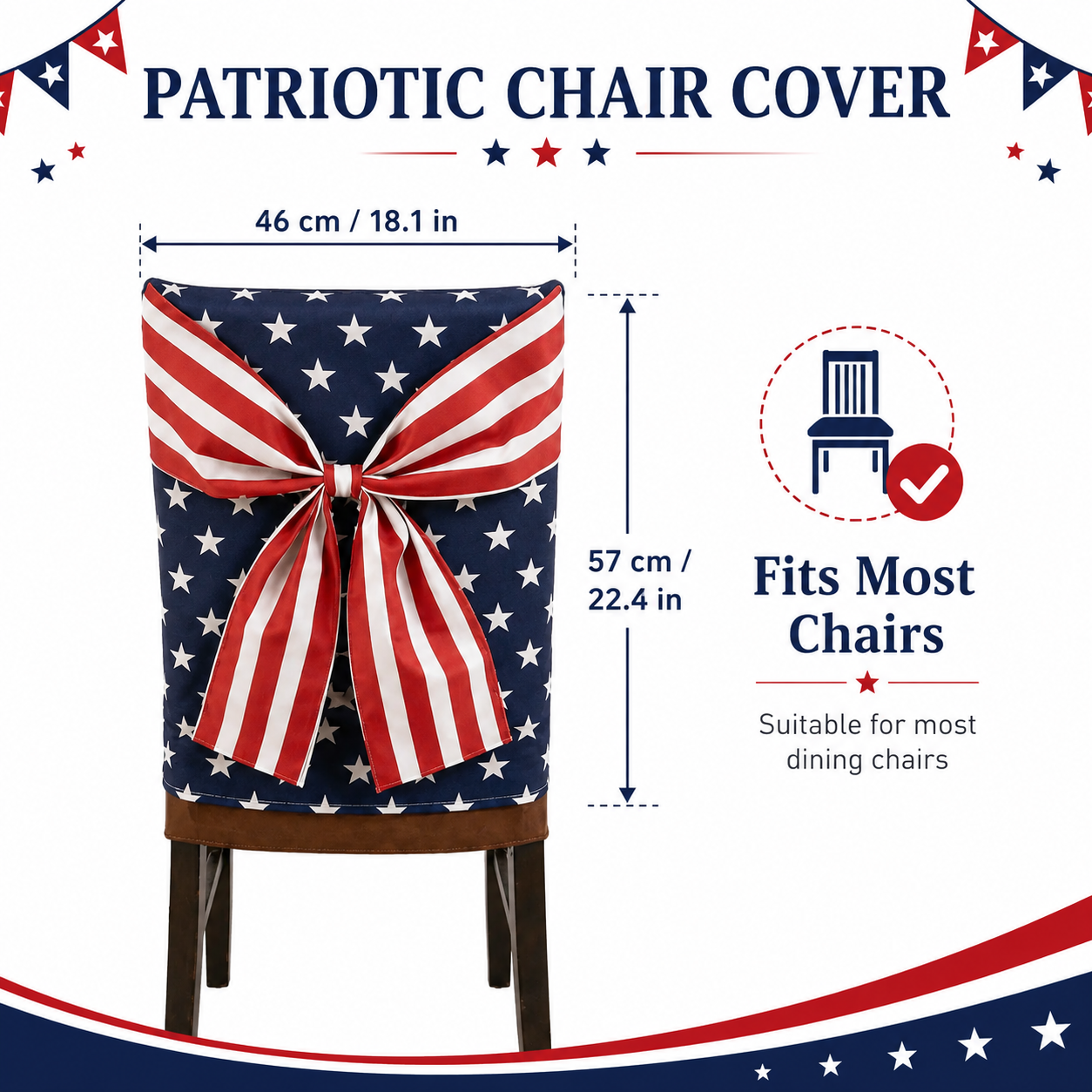 Independence Day Chair Covers with Patriotic Bow