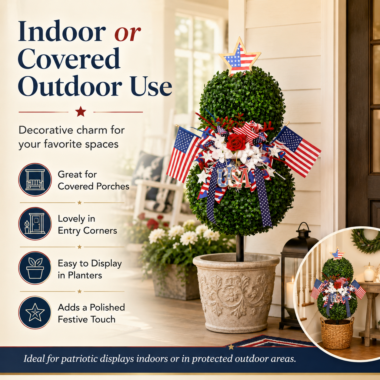 4th of July Patriotic Artificial Topiary Garden Stake