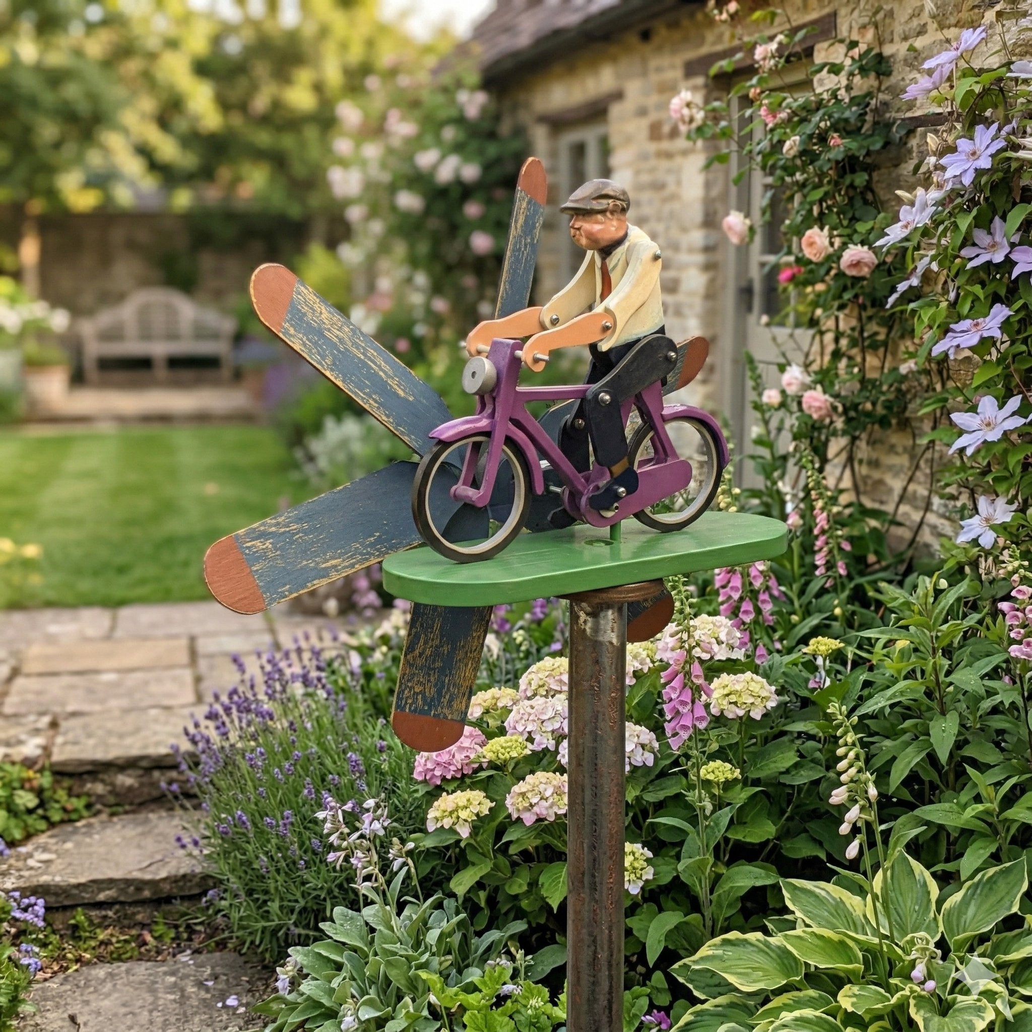 Vintage Bicycle Rider Wind Spinner Garden Stake