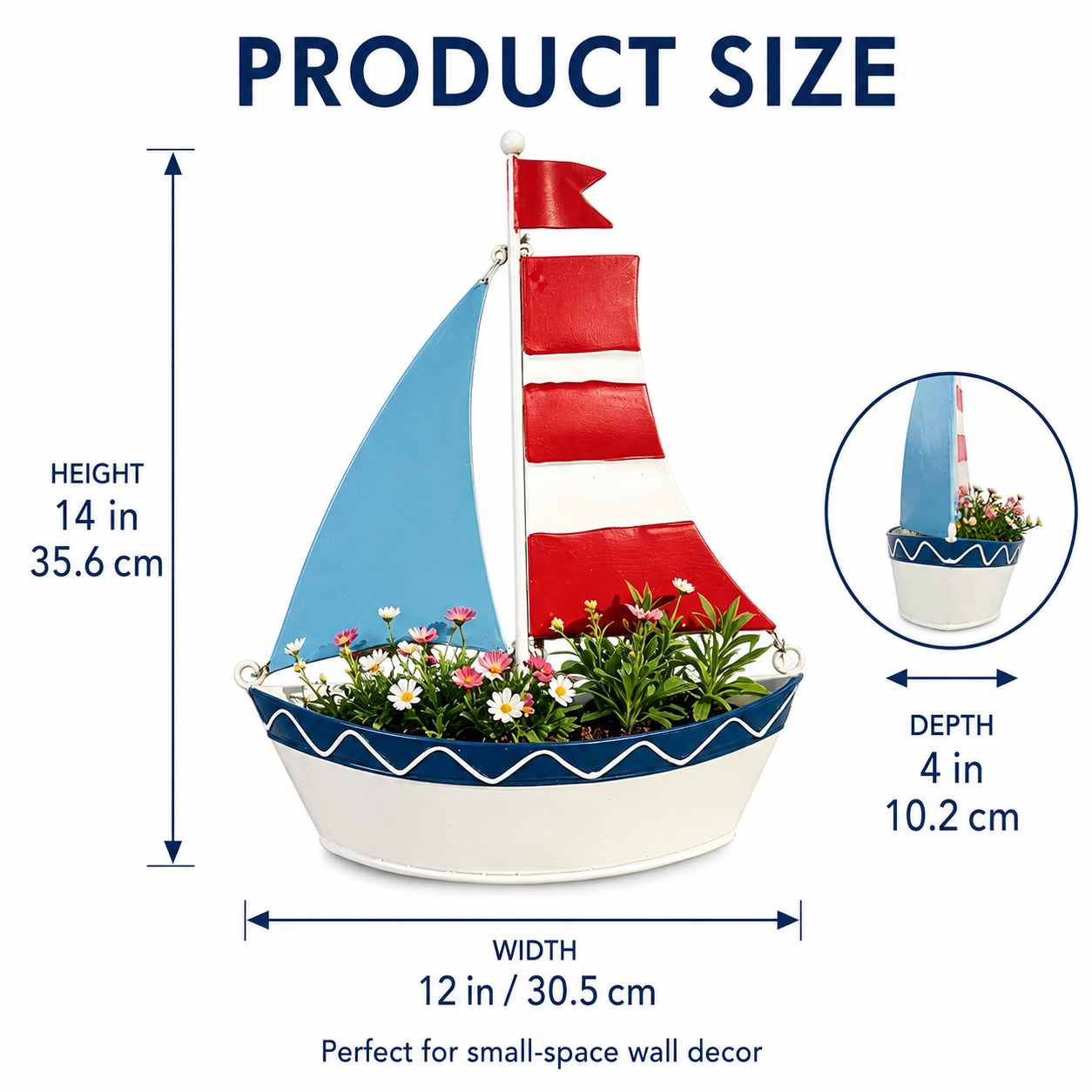 Iron Art Painted Sailboat-Shaped Wall Hanging Flower Pot