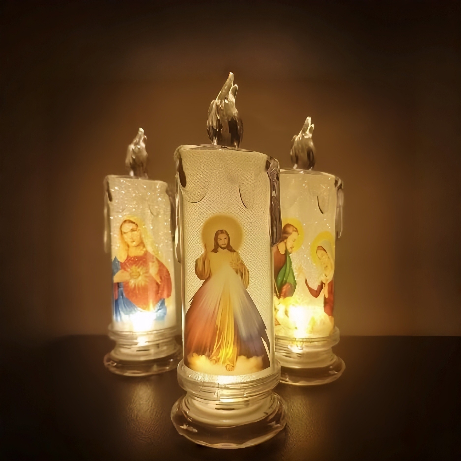 LED Prayer Flameless Candles, Jesus Saints Religious Decoration, Christmas Gift