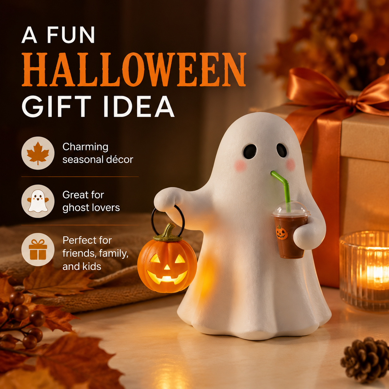 Cute Ghost Pumpkin Night Light