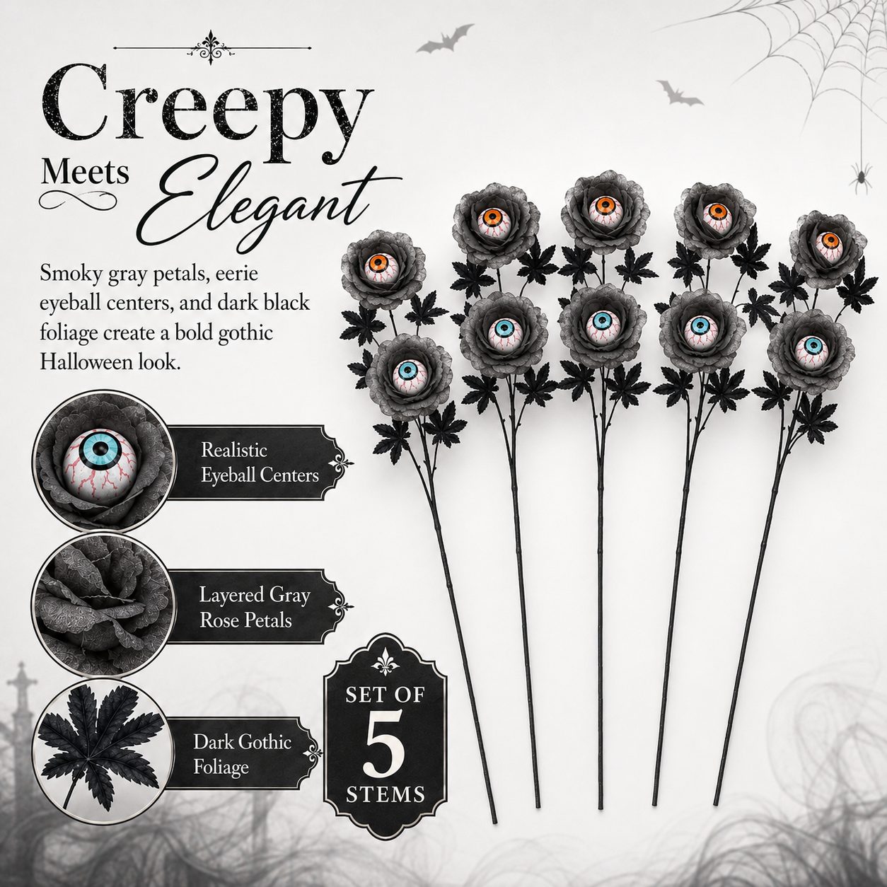 Halloween Eyeball Rose Stems