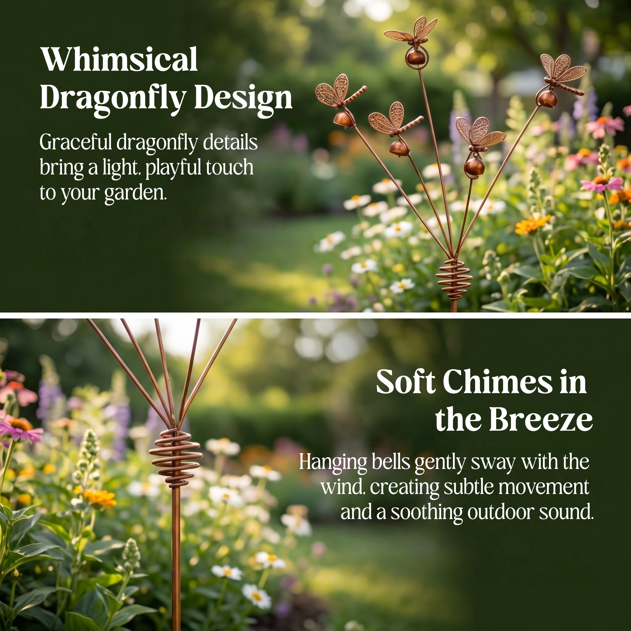 Dragonflies and Bells Garden Stake