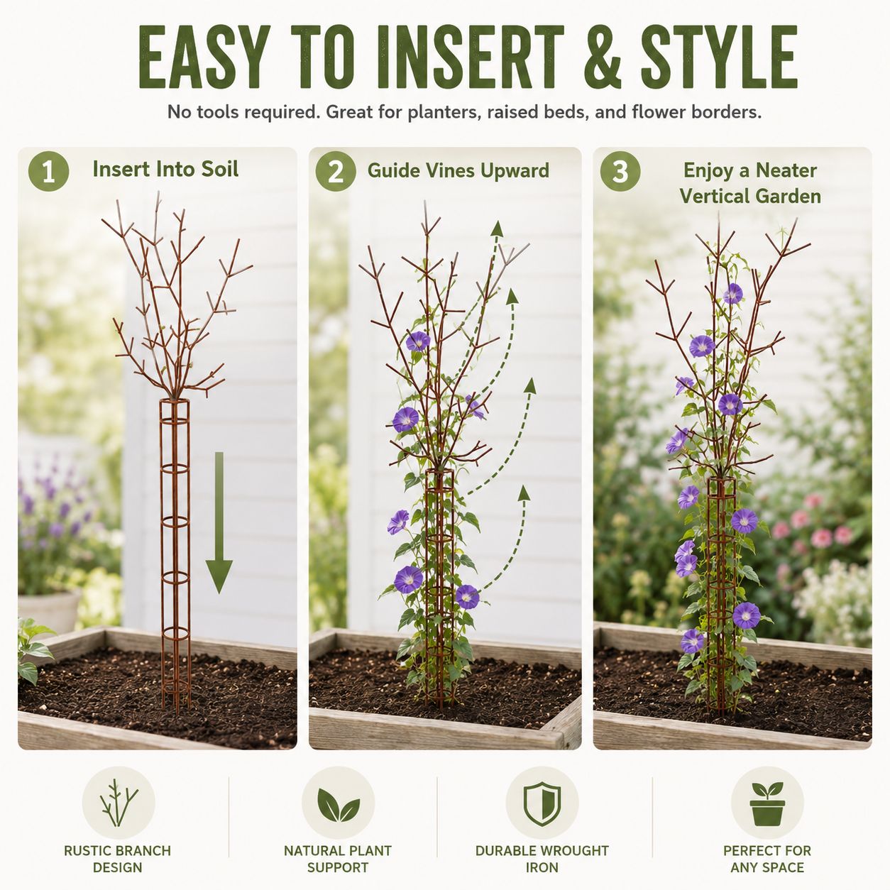 Rustic Wrought Iron Branch Garden Trellis