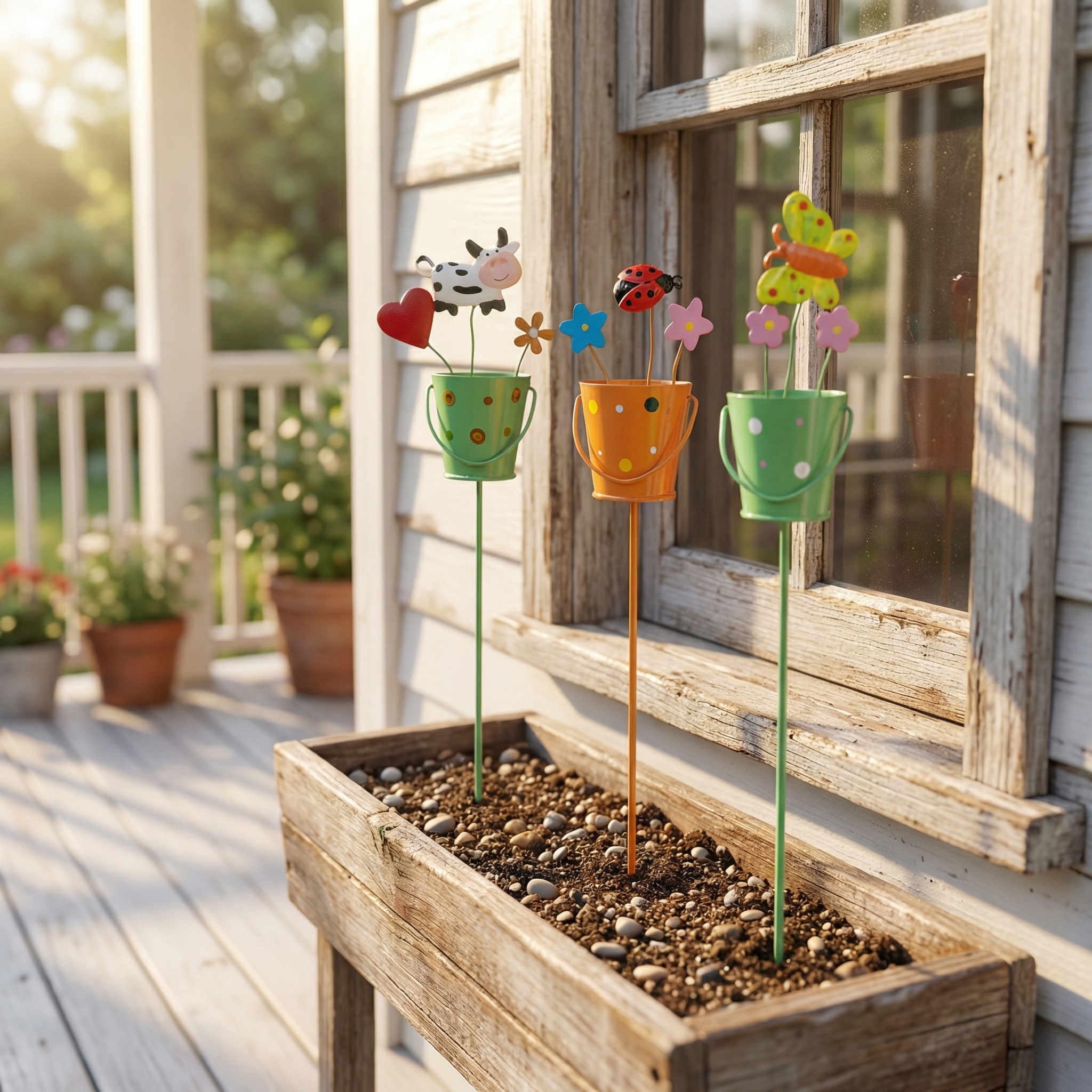 Set of 3 Metal Flower Pot Garden Stakes