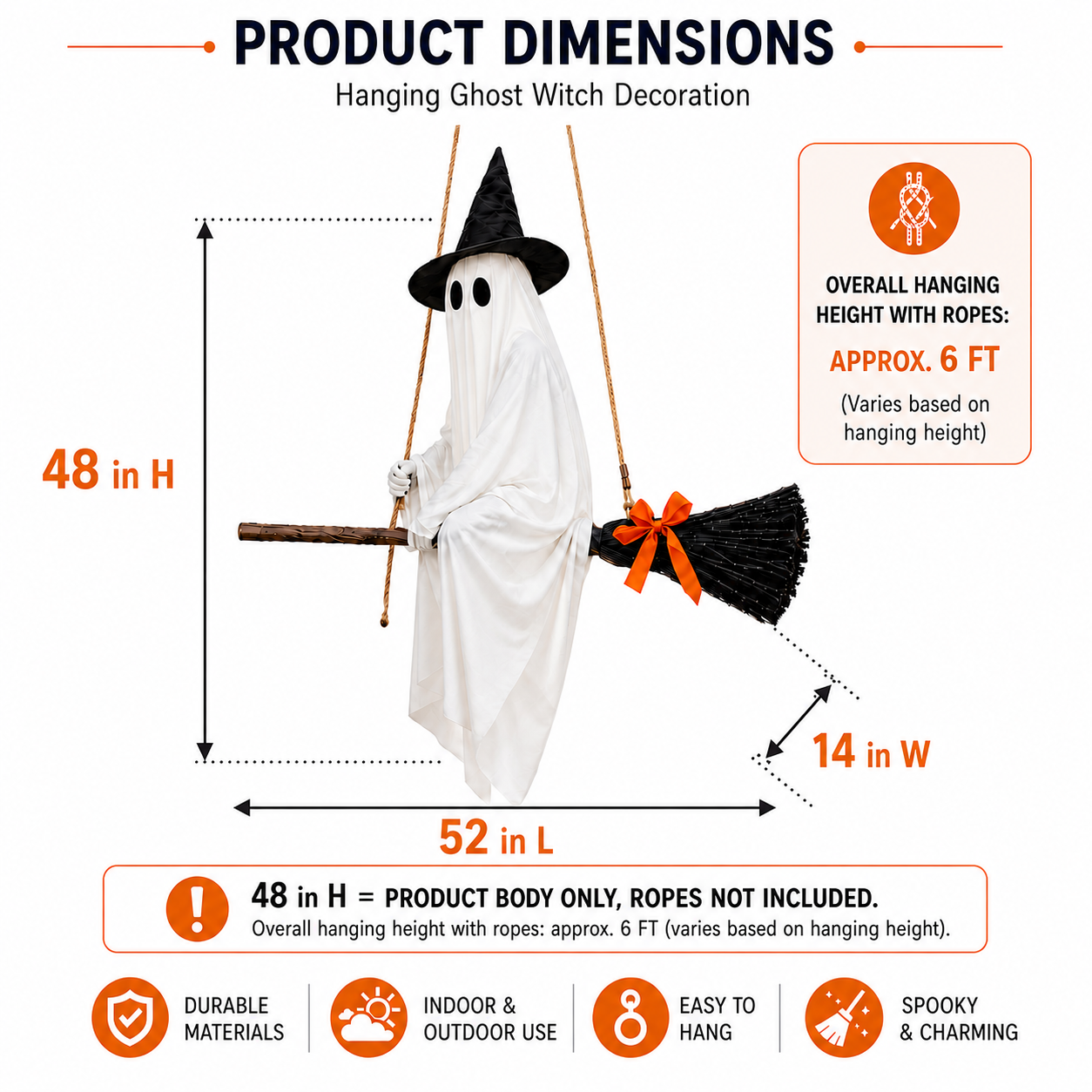 Lighted Hanging Ghost Witch Halloween Decoration