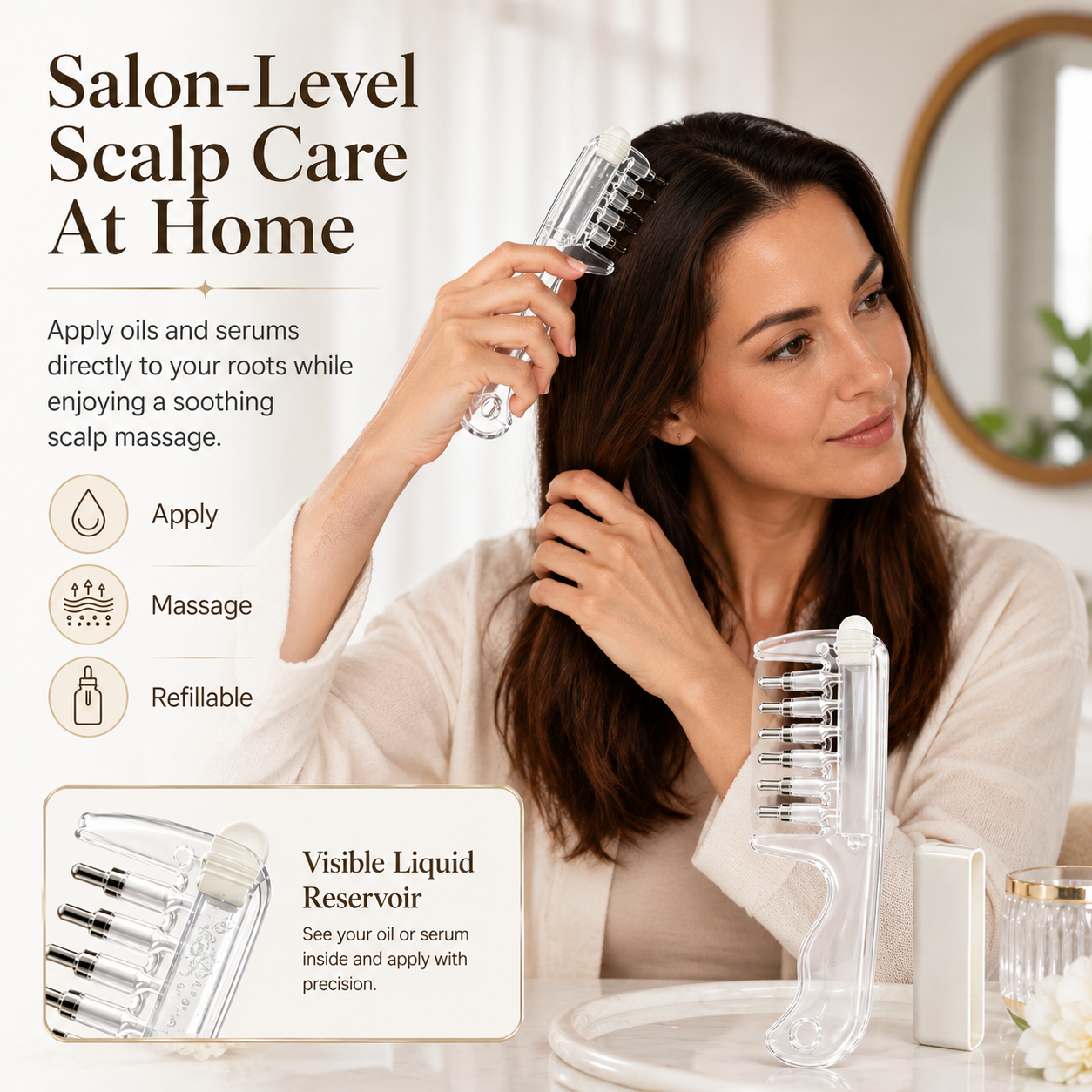 Scalp Liquid Applicator Comb | Refillable Hair Root Oil Massage Comb for Hair Care Treatment