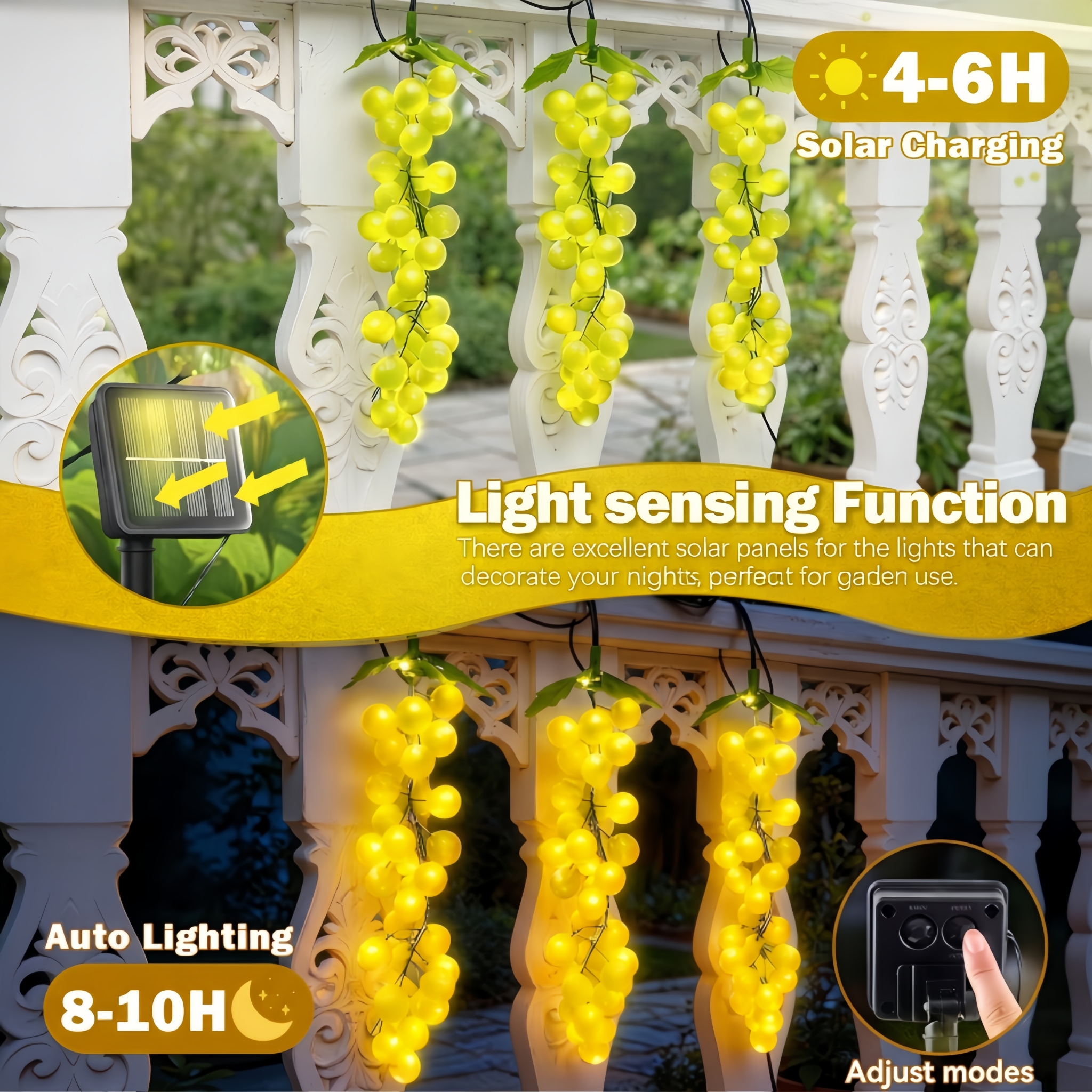 Solar & USB Grape Cluster Lights - Set of 3